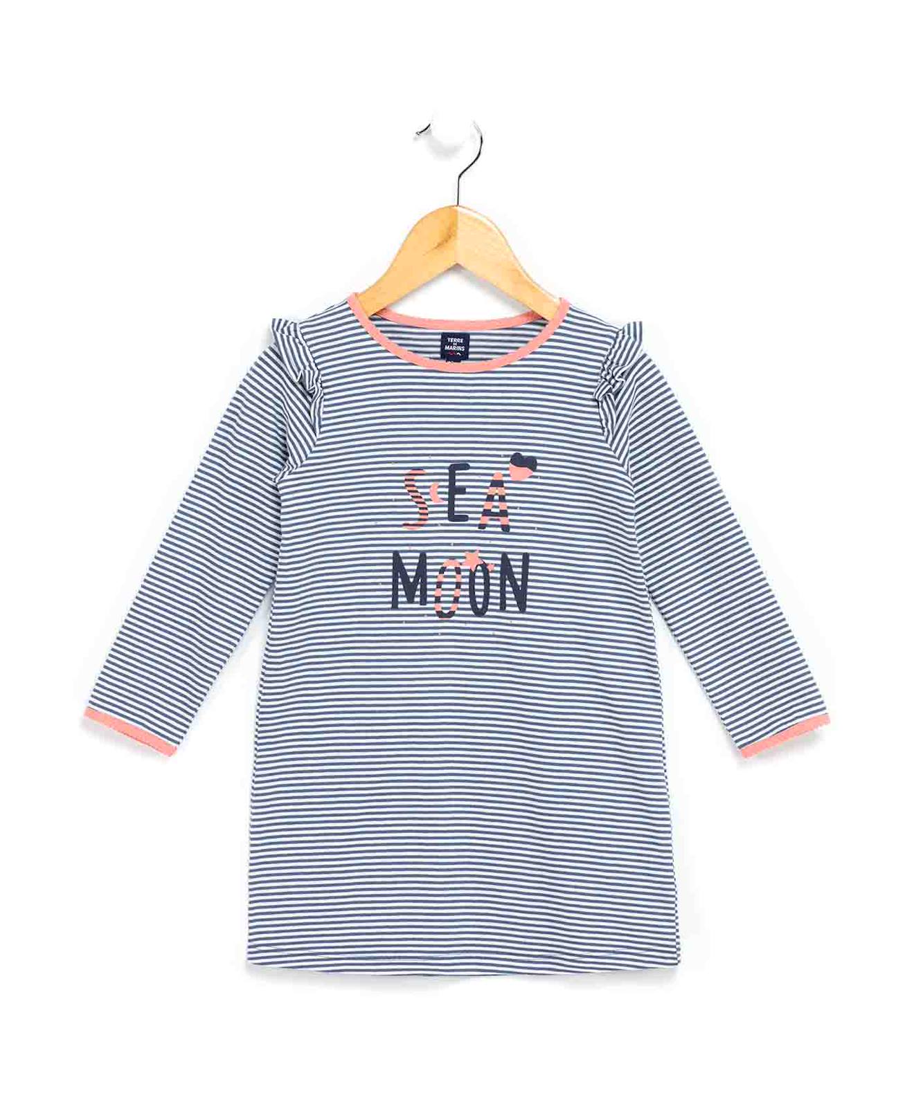 Chemise De Nuit 100% Coton Fille Raye