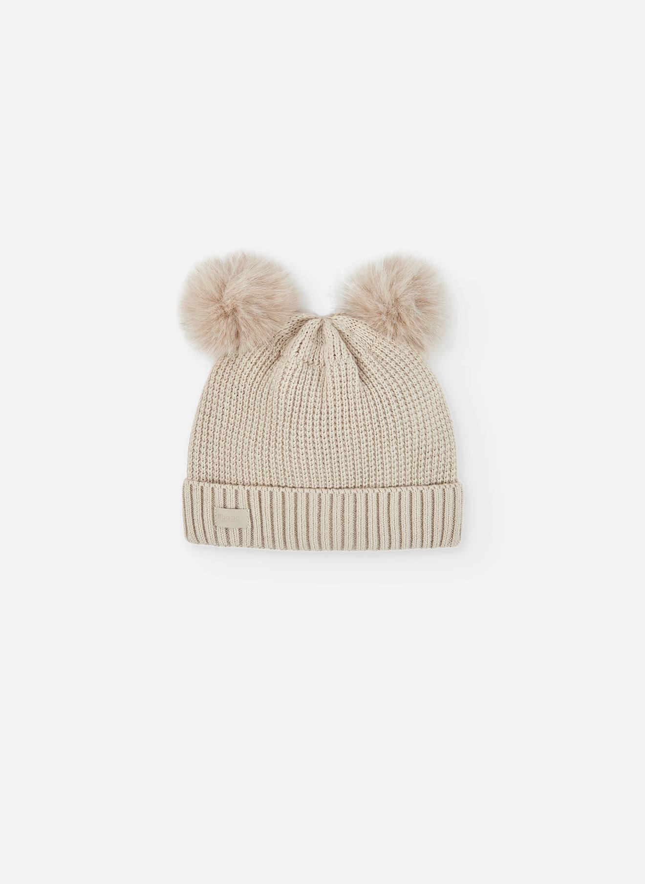 Bonnet Avec Doubles Pompons Beige