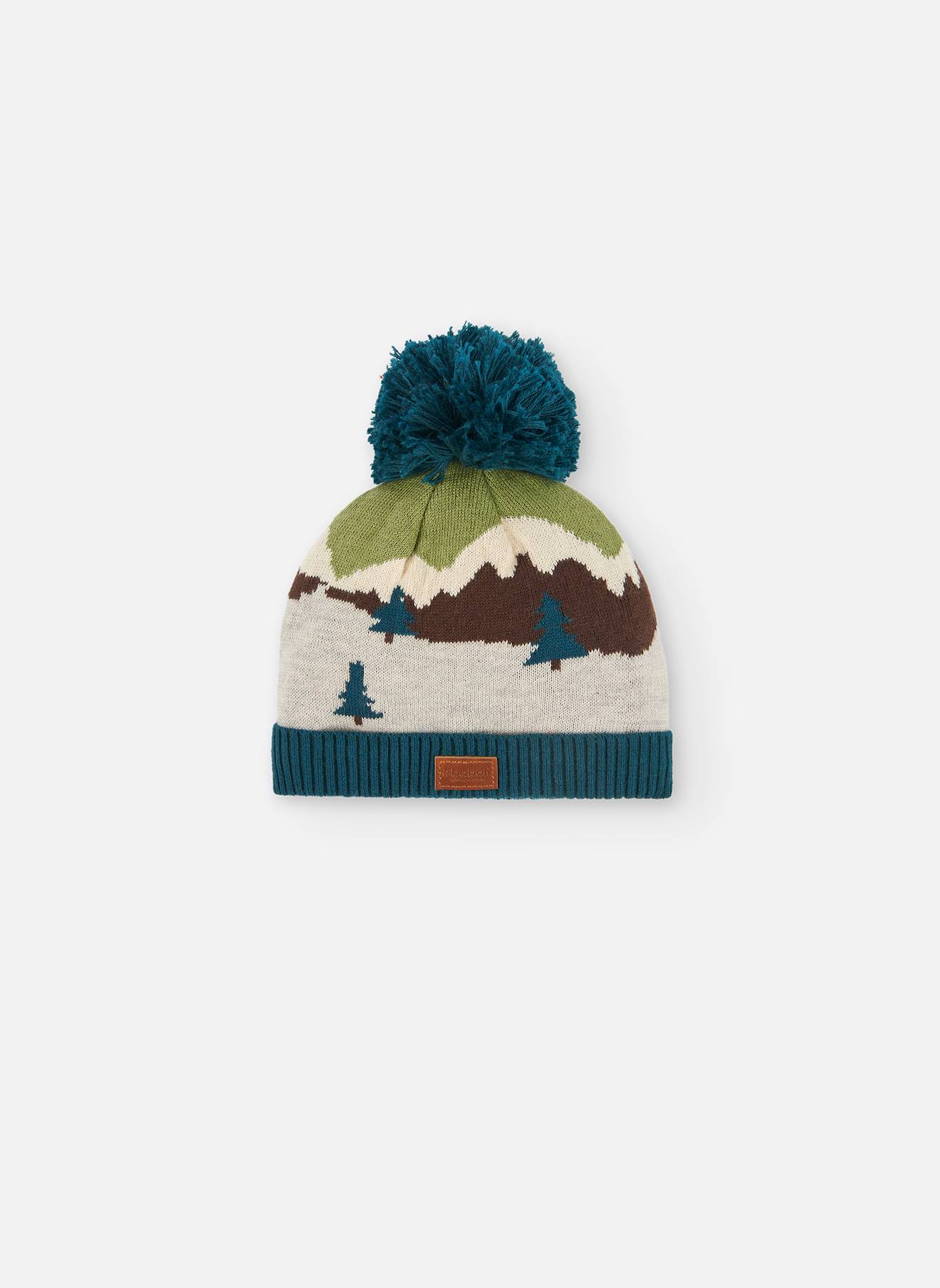 Bonnet Imprimé Montagne Avec Pompon Vert