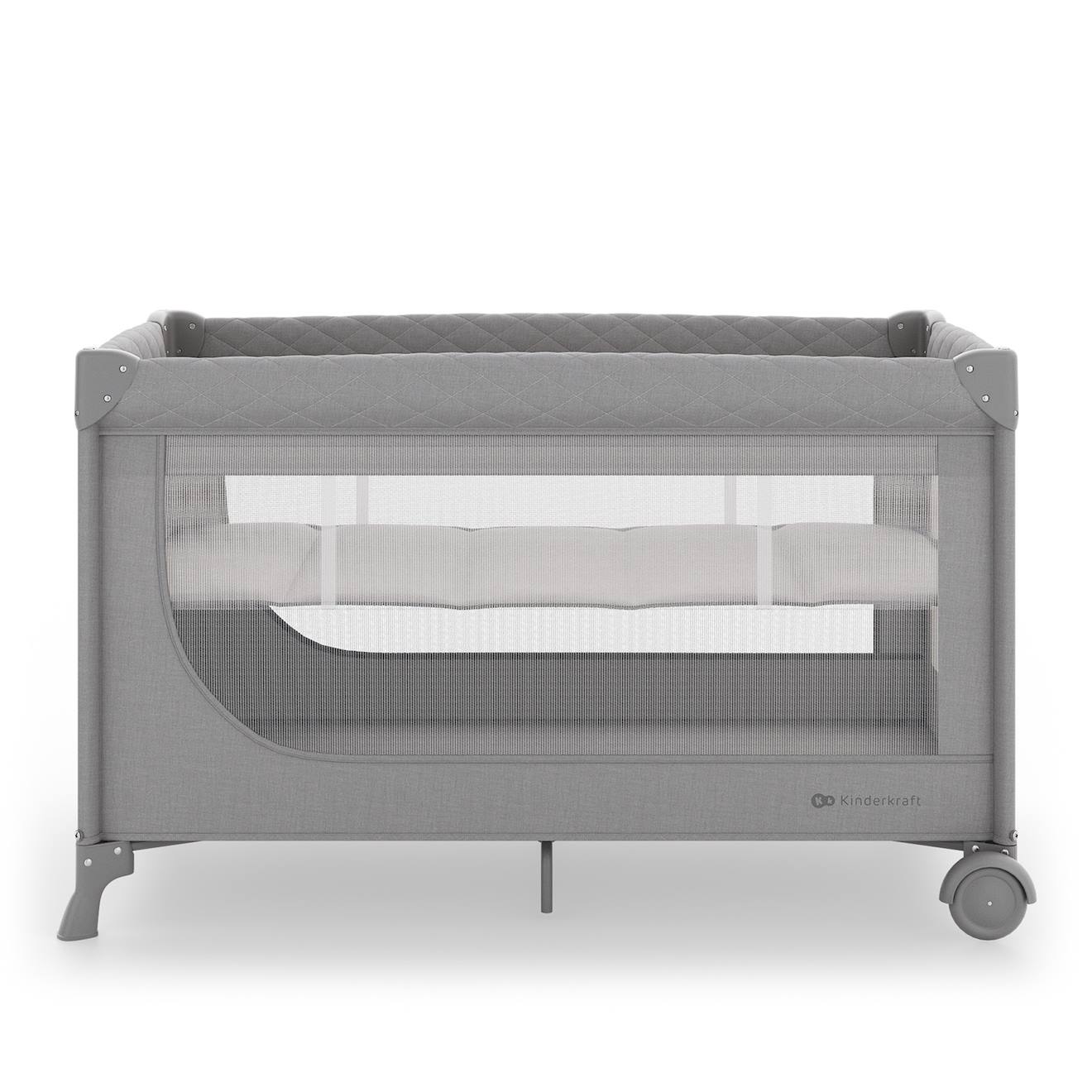 Lit Parapluie Kinderkraft Leody Up 2 En 1 Avec Pliage Rapide, Double Niveau, Entrée Zippée, Roulettes Et Maille Aérée Gris