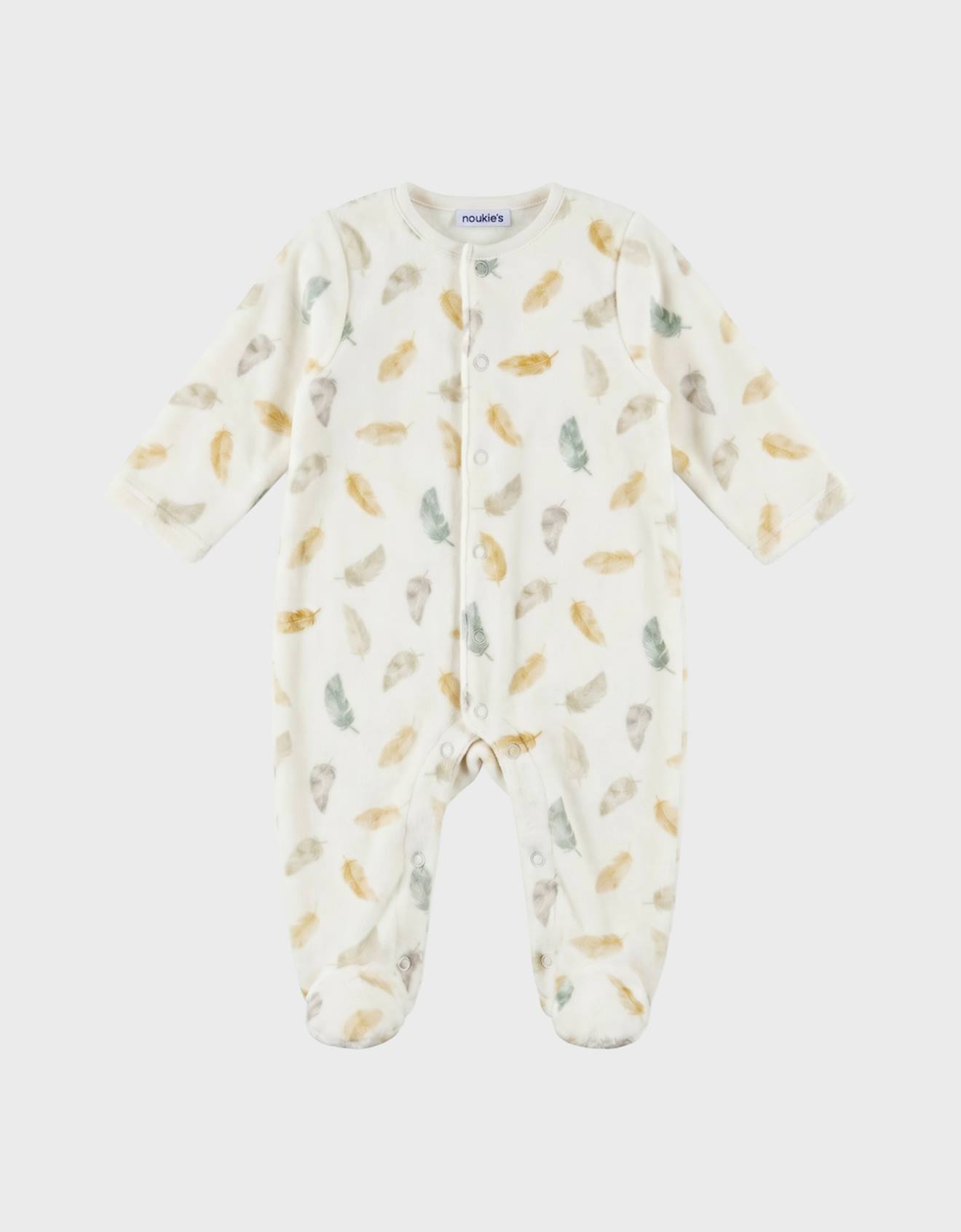 Pyjama Bébé En Velours Imprimé - Plumes De Lune Beige