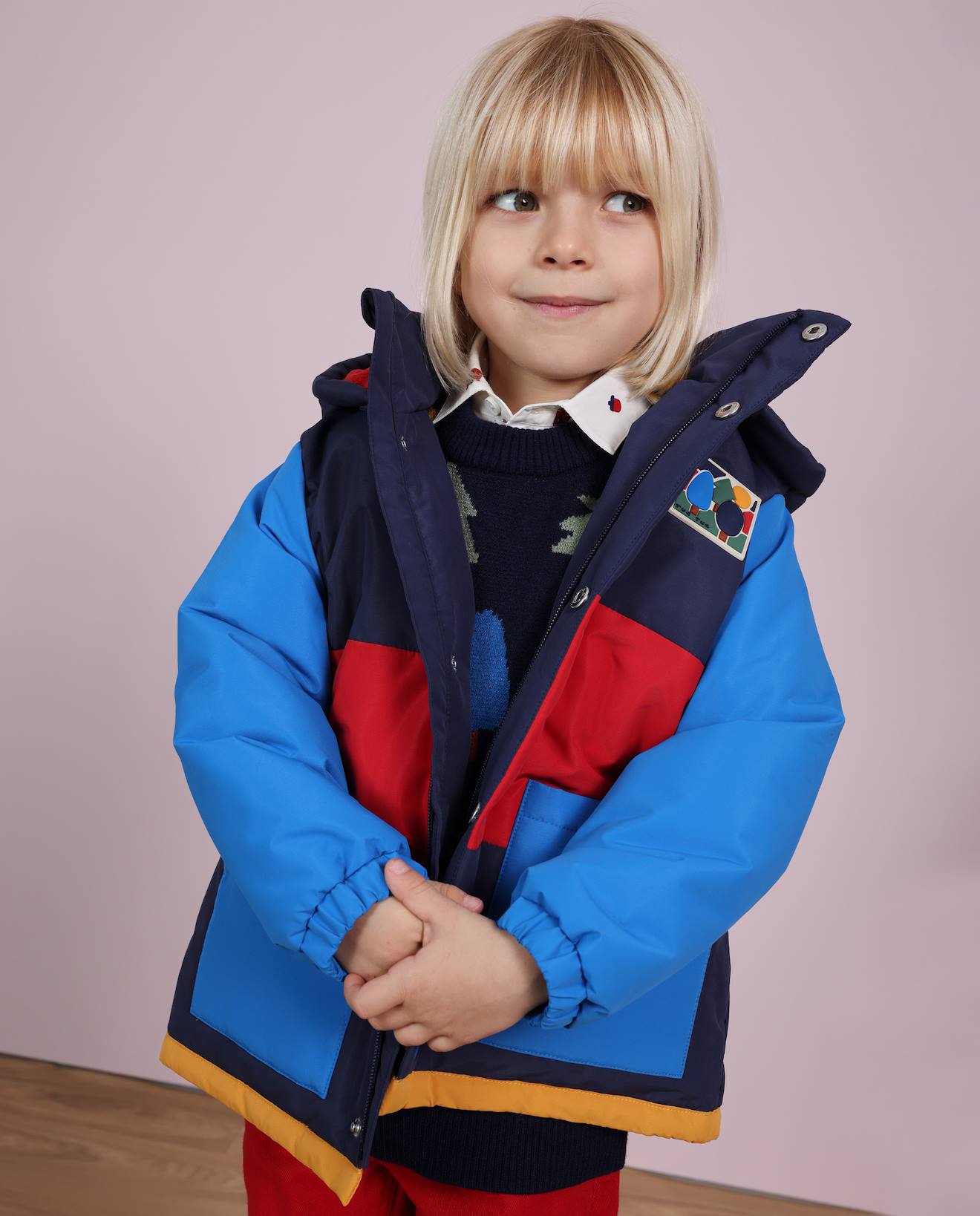 Manteau Matelassé À Capuche Pour Garçon En Tissu Déperlant Bleu