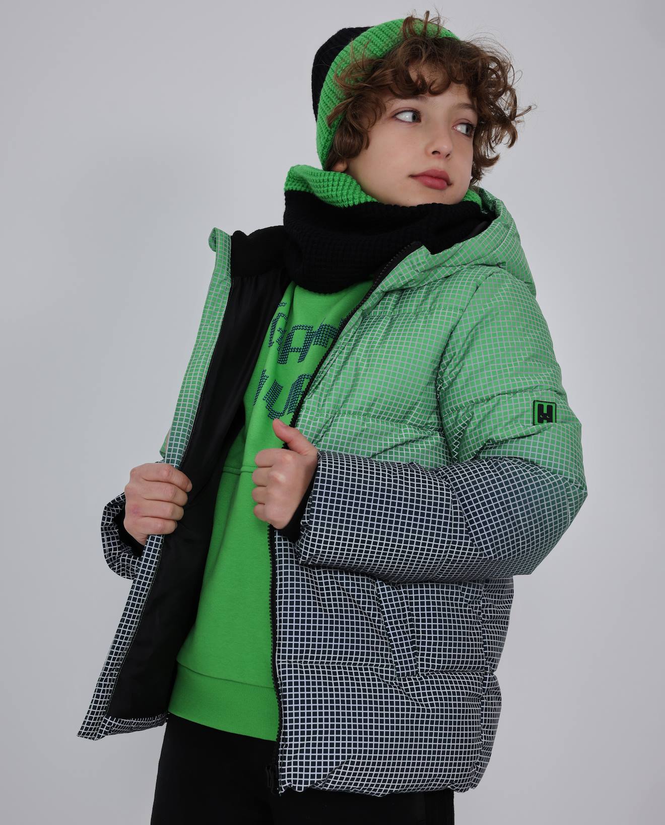 Manteau Matelassé Pour Garçon Avec Motif Géométrique Vert