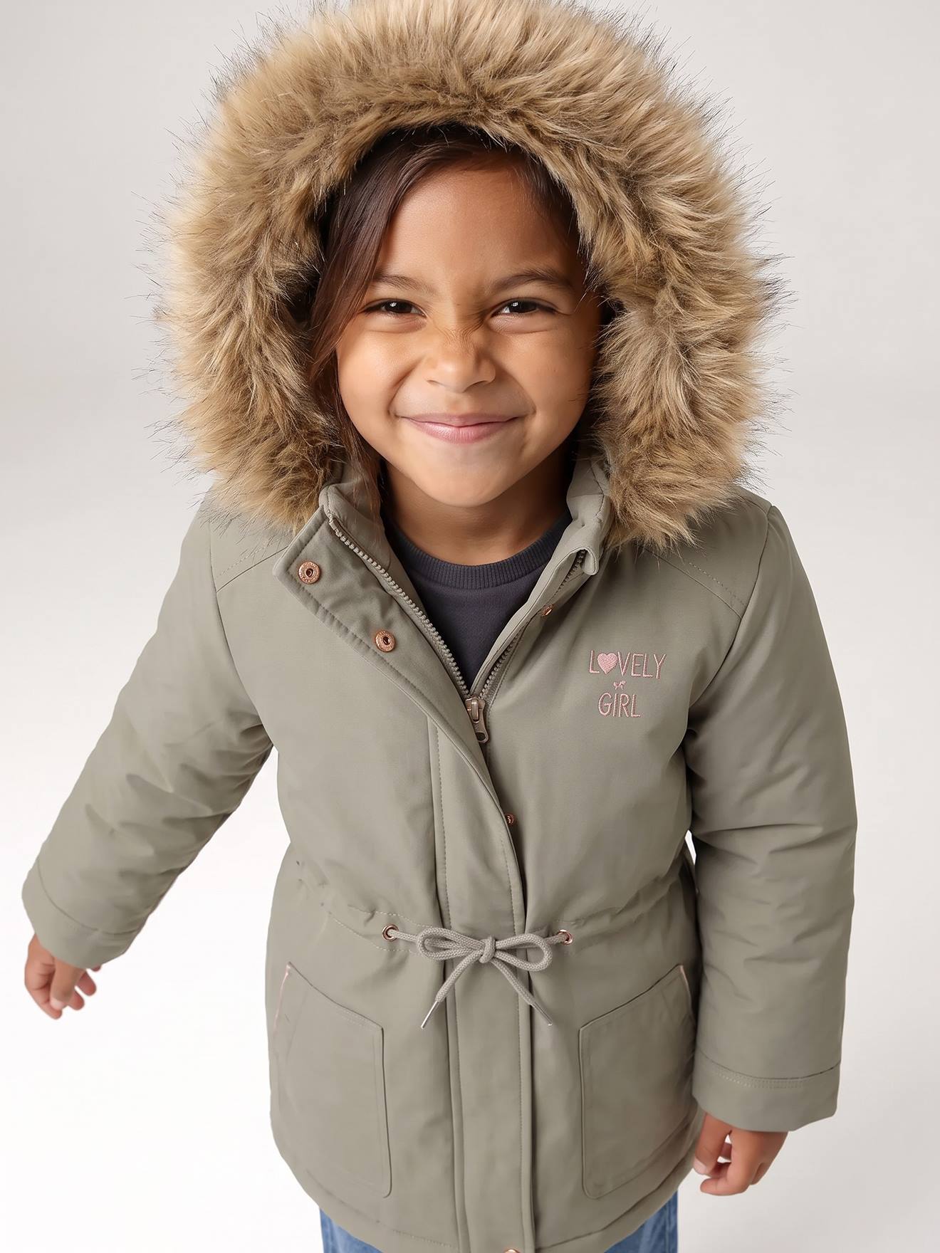 Parka fille 3 en 1 hiver à capuche sauge