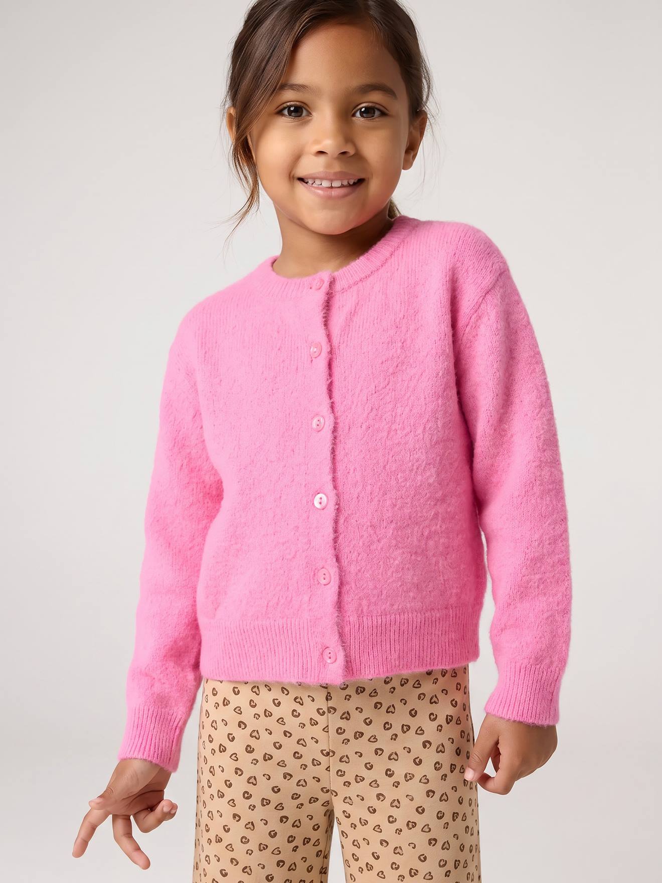 Gilet fille manches longues rose