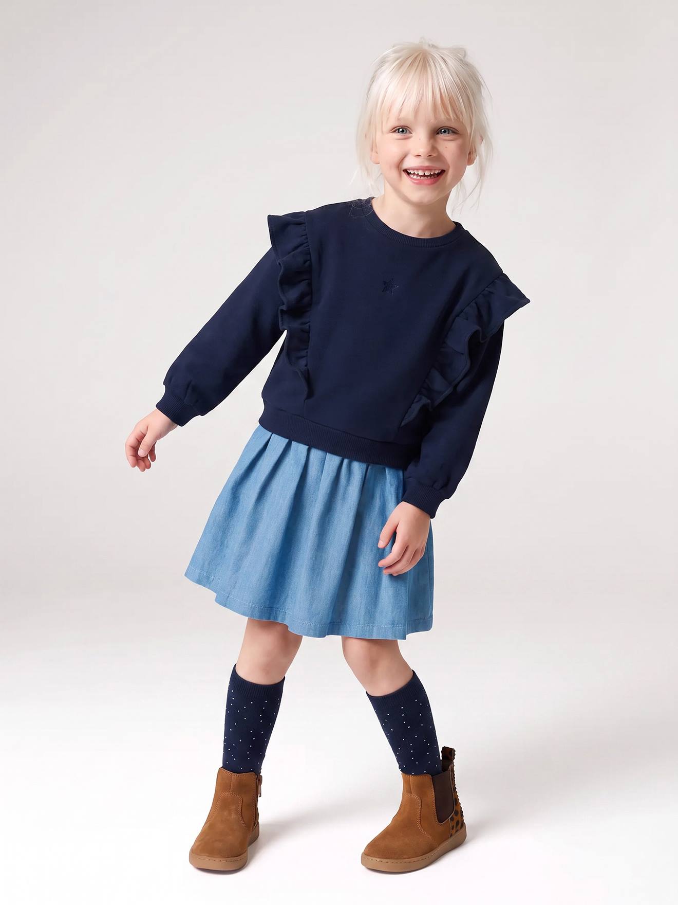 Robe manches longues fille marine