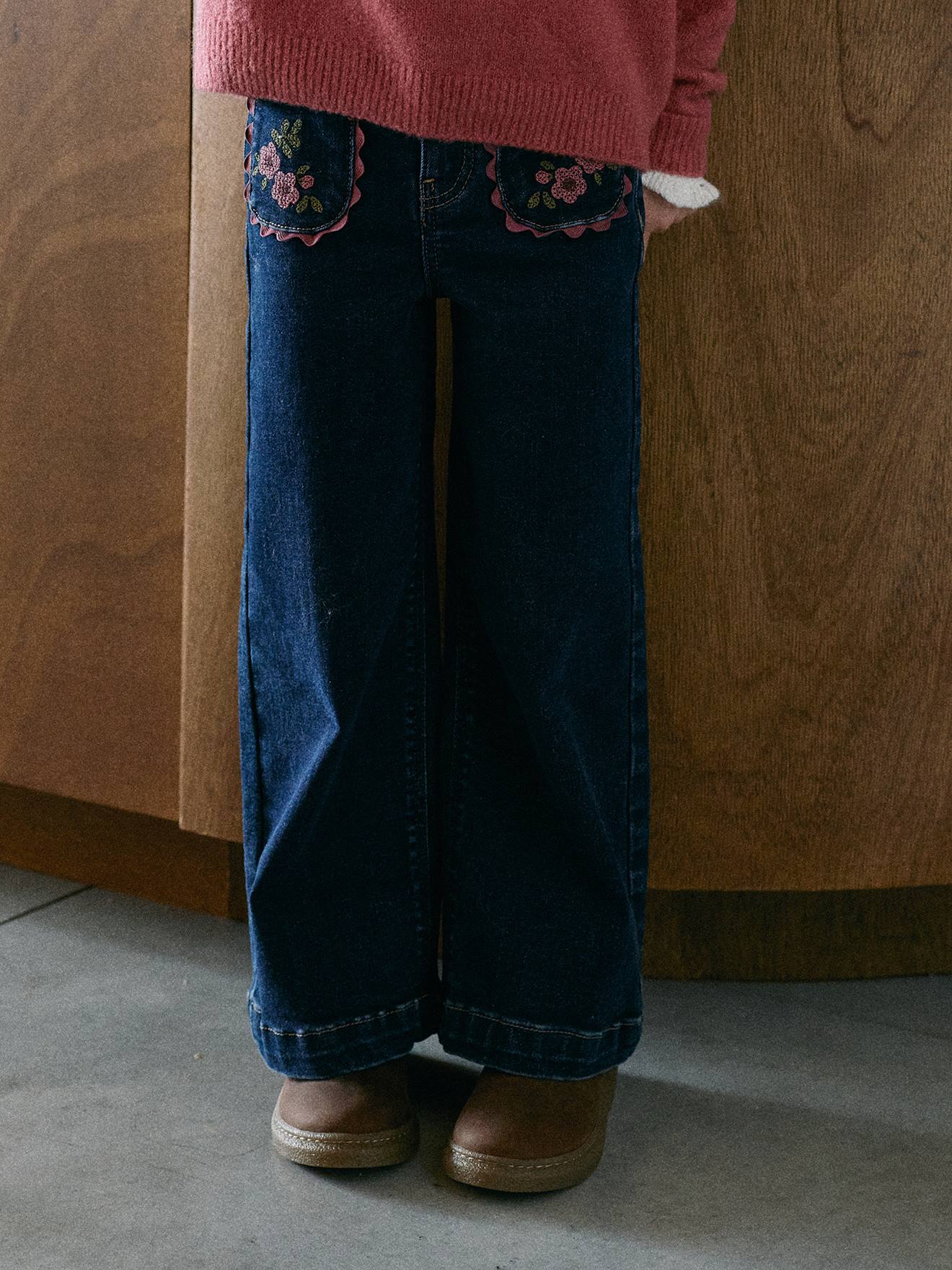 Jean large fille bleu foncé