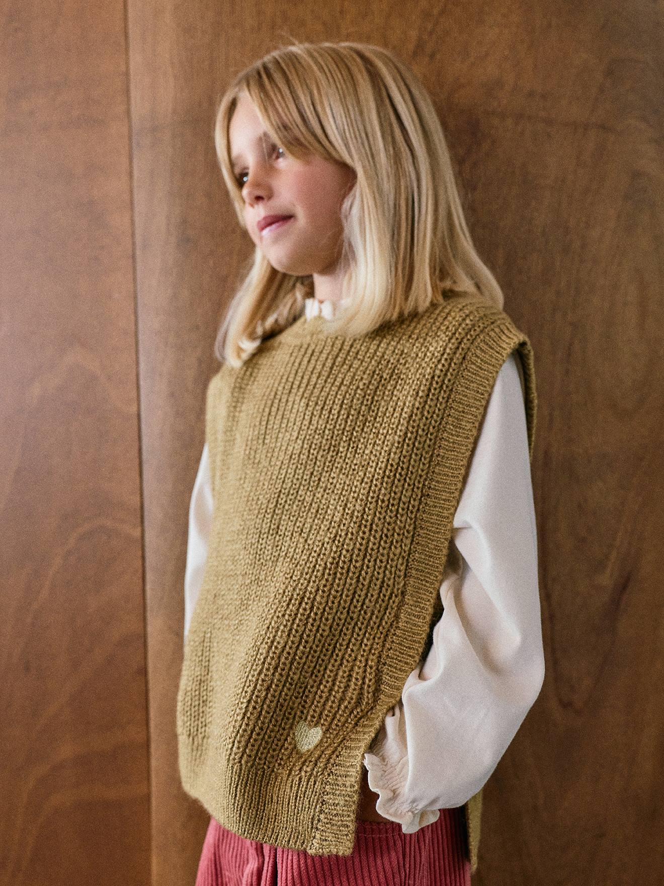 Pull fantaisie sans manche fille olive
