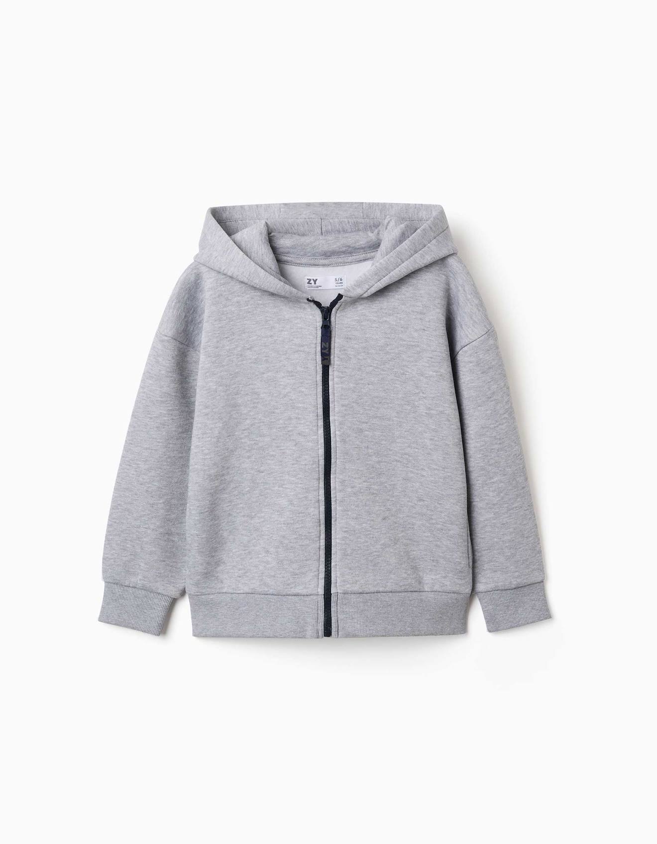 Sweat Zippé En Molleton Avec Capuche Et Doublure En Coton Peigné Gris