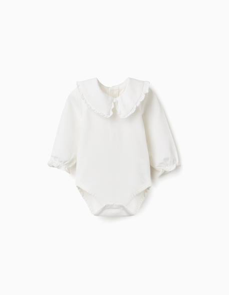 Body en coton à manches longues avec volants Blanc+Rose clair 1 - vertbaudet enfant 