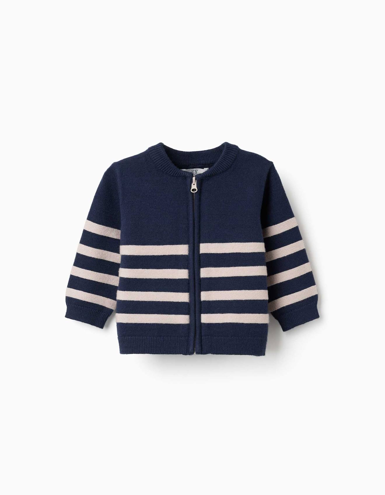 Cardigan En Maille À Rayures Bleu Foncé
