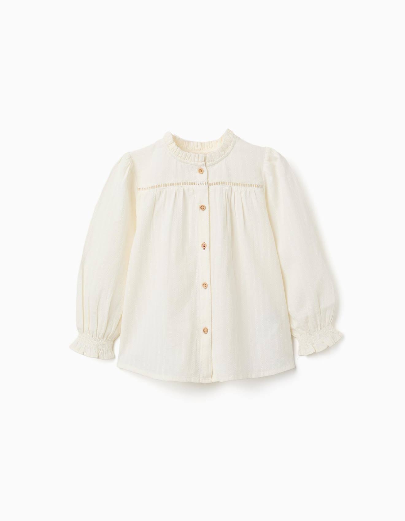 Chemise À Manches Longues En Coton Avec Volants Blanc