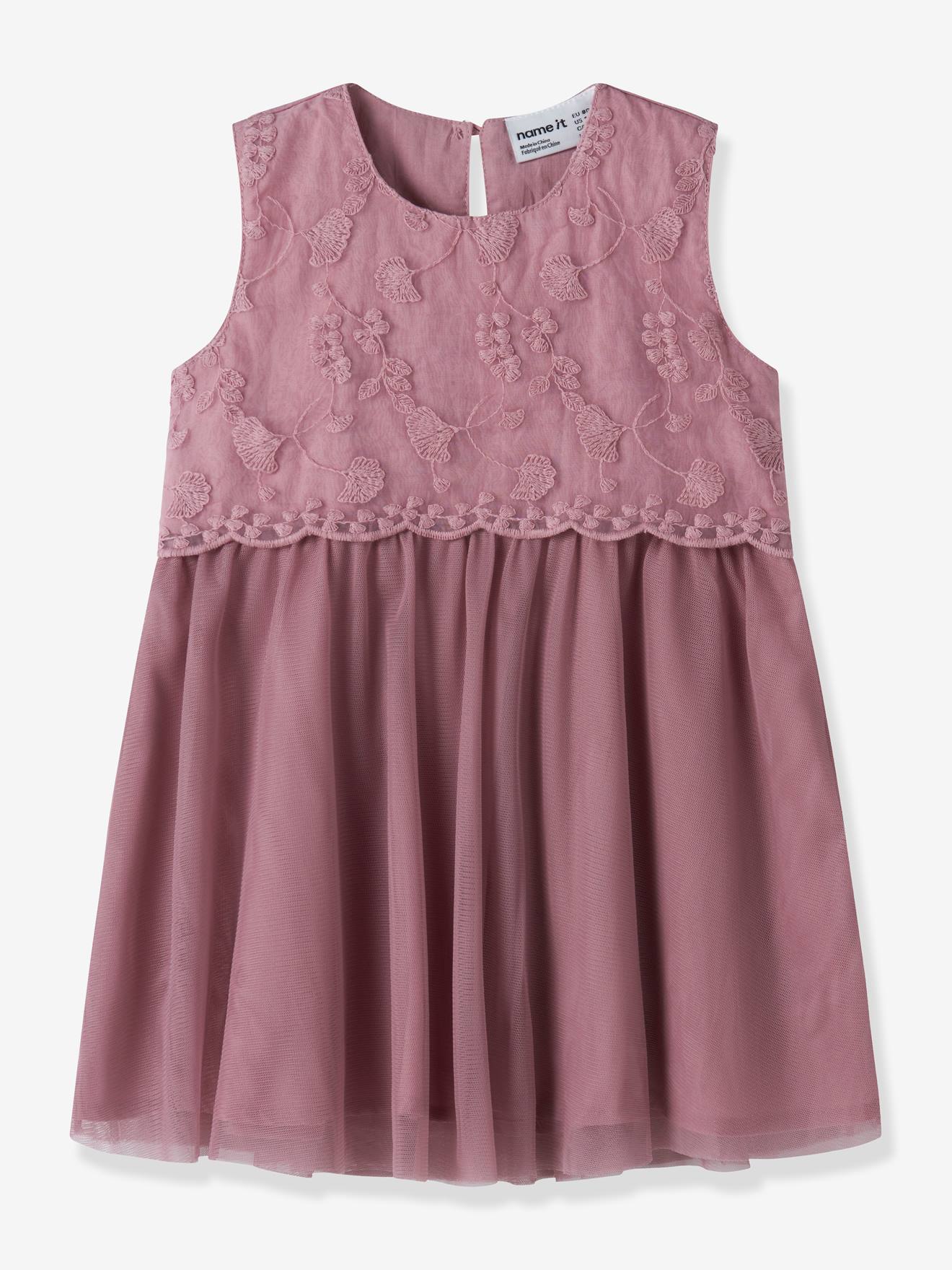 Robe bébé sans manches en tulle avec broderie name it mauve