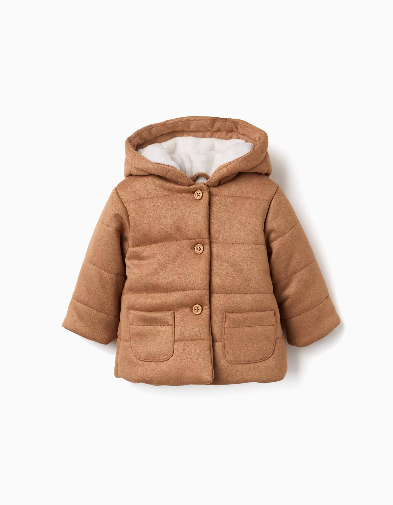 Manteau Rembourré À Capuche Et Doublure En Peluche Douce Beige