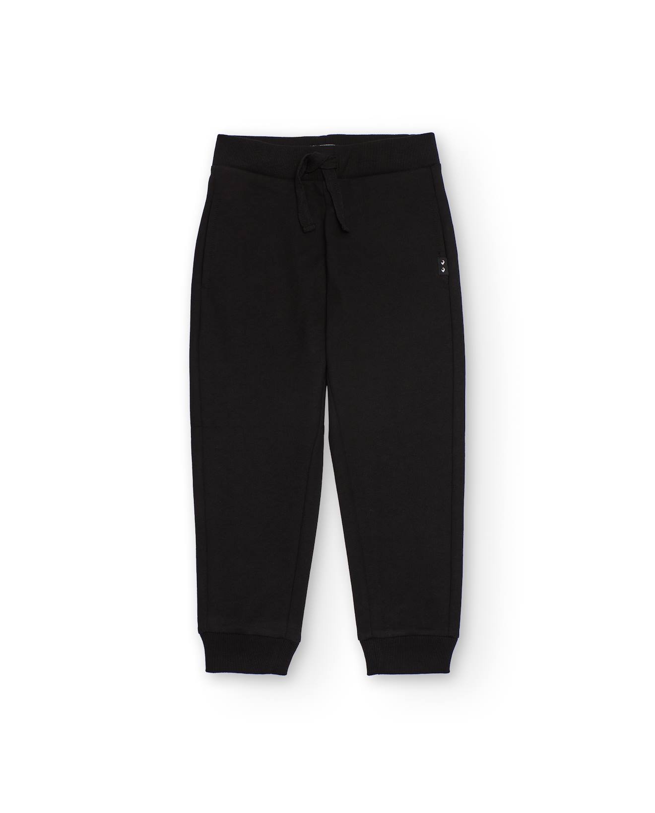 Pantalon Sportif Pour Garçon En Molleton Avec Cordon Et Poignets Élastiques Noir