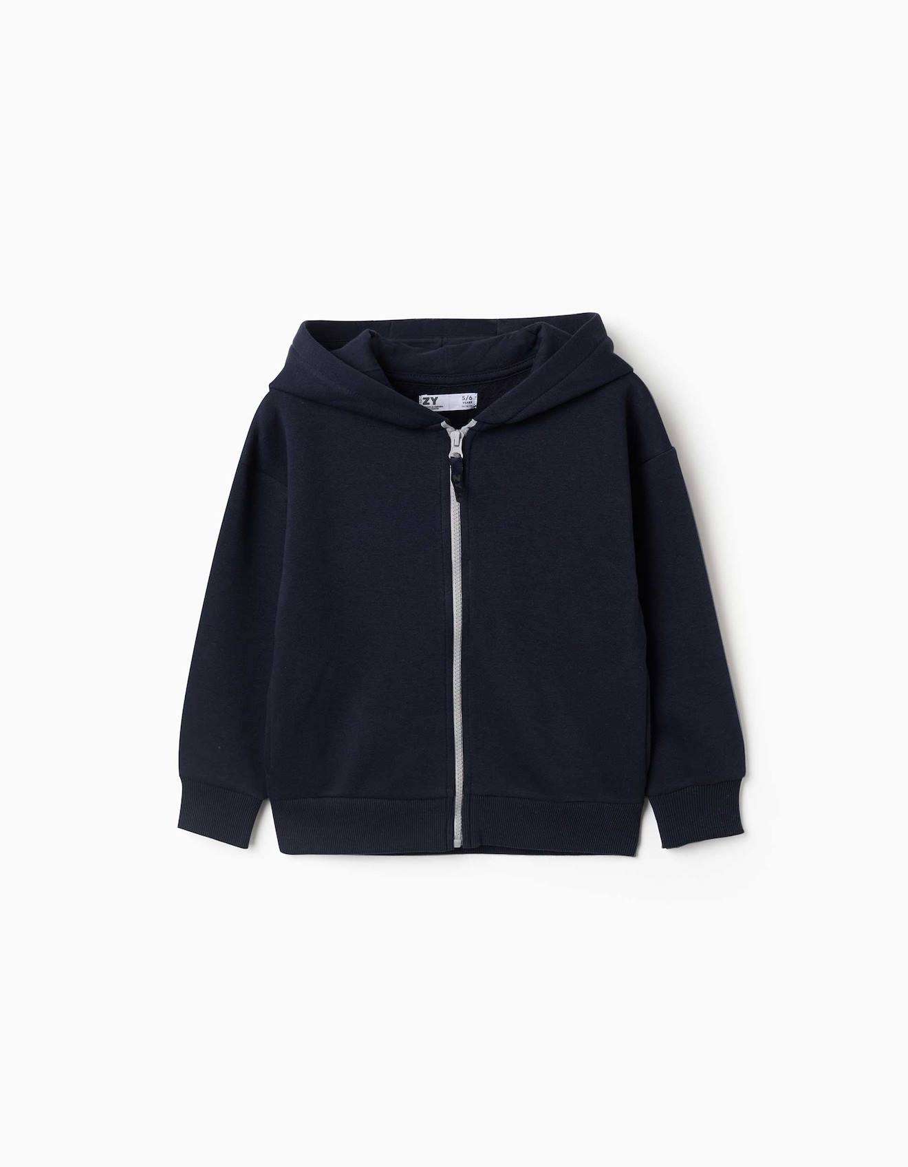 Sweat Zippé En Molleton Avec Capuche Et Doublure En Coton Peigné Bleu Foncé