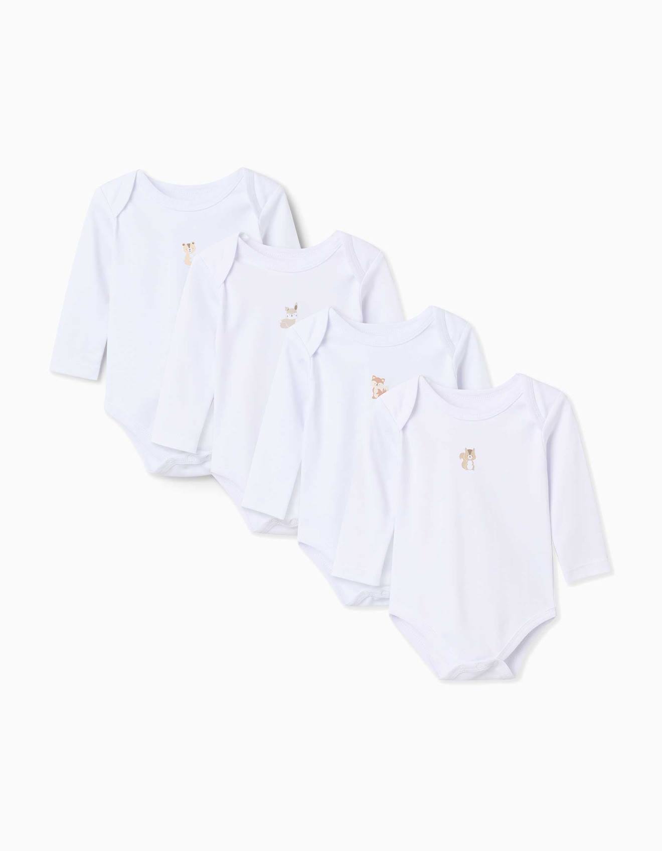 Pack De 4 Bodys À Manches Longues En Coton Avec Imprimés Blanc