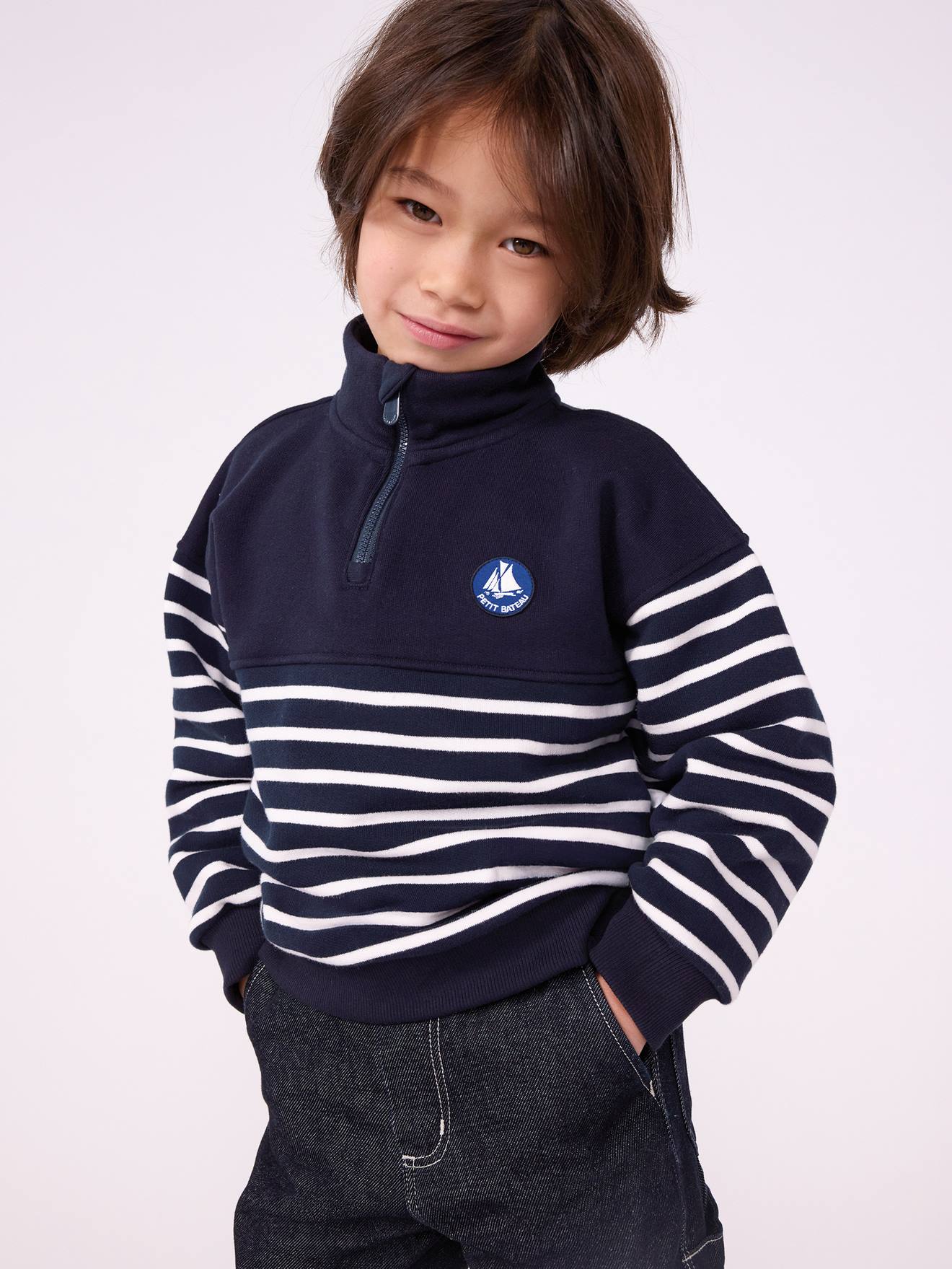 Sweatshirt col zippé marine