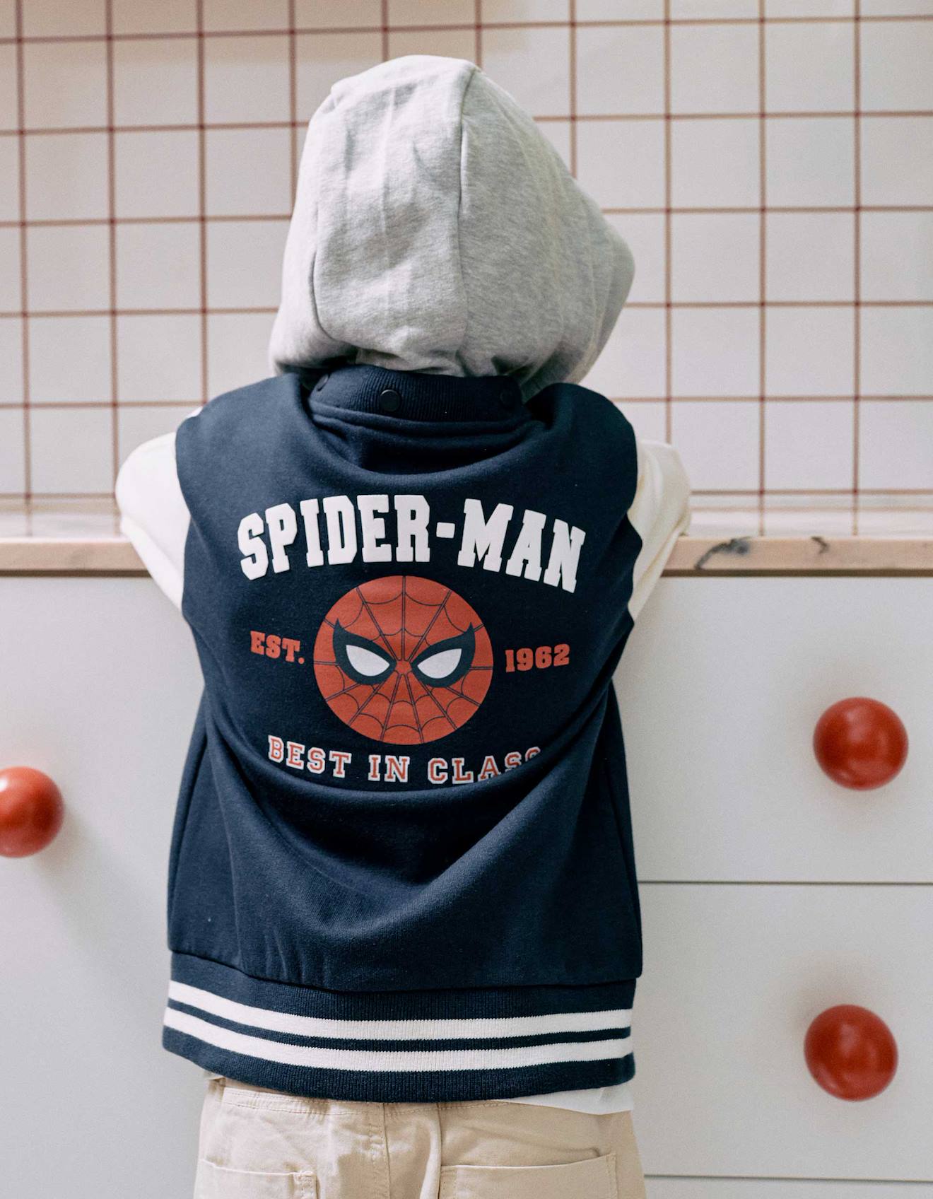 Blouson Bomber En Coton Peigné À Capuche Spider-man Bleu Foncé