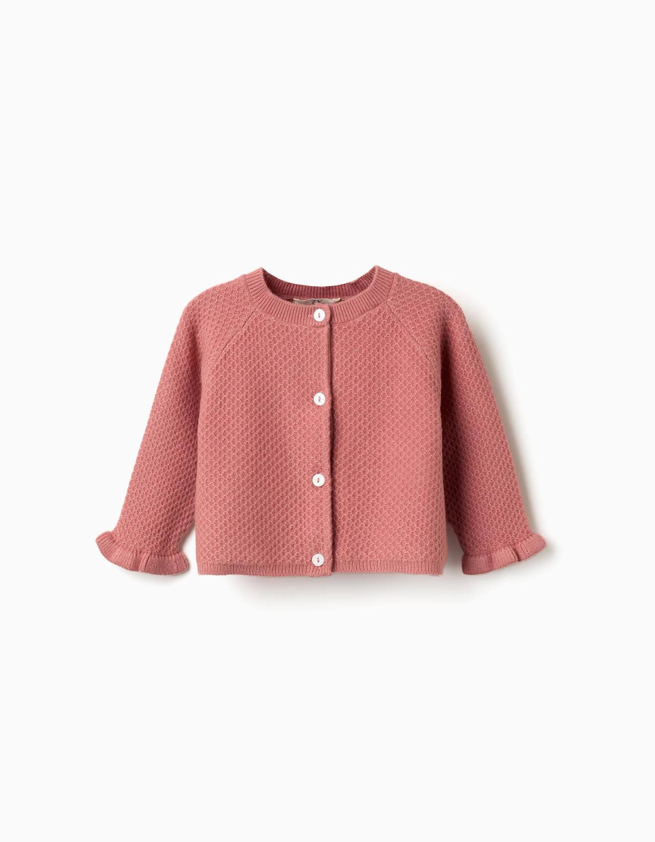 Gilet En Maille Avec Poignets À Volants Rose