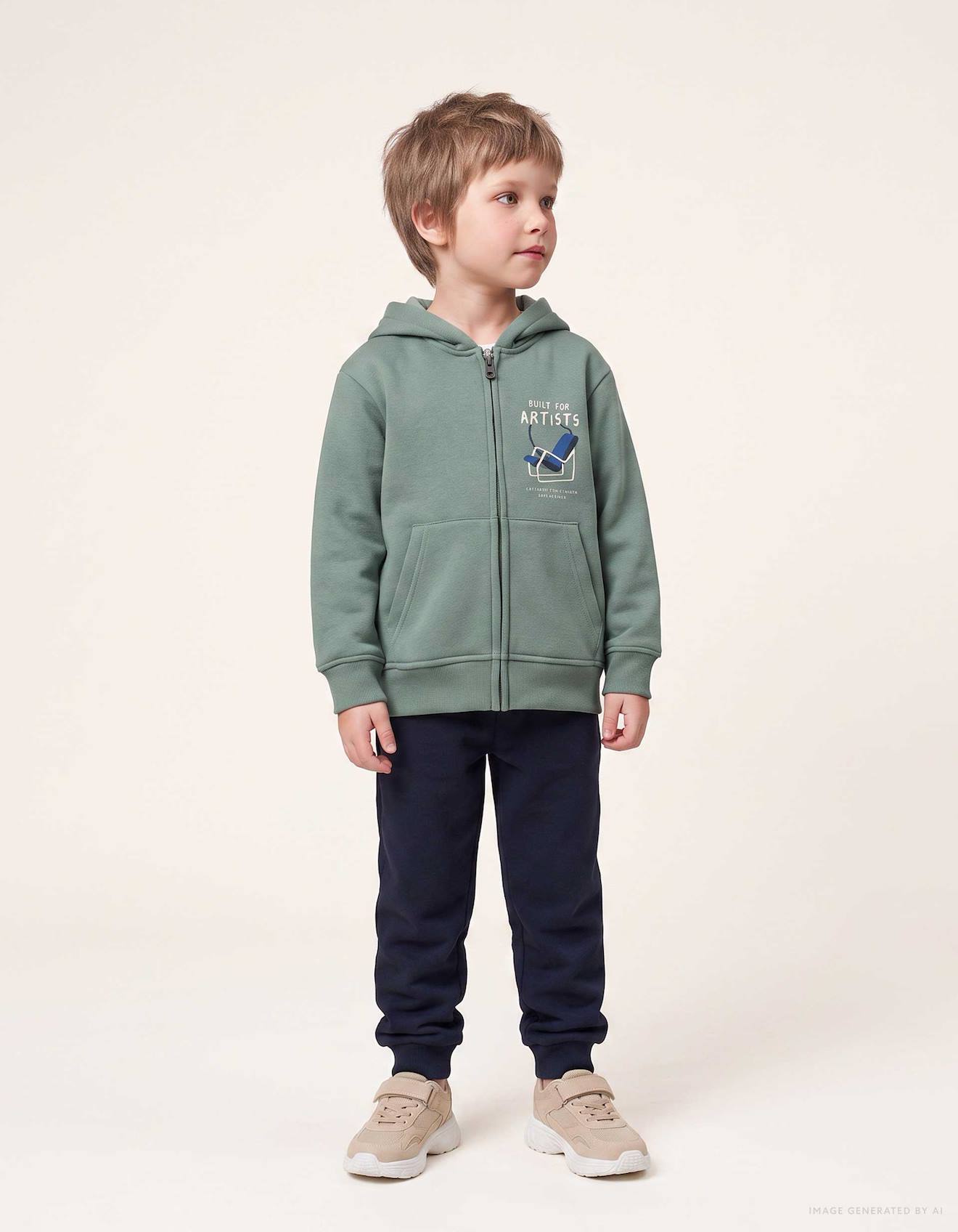 Ensemble De Jogging En Coton Peigné Avec Imprimé Art Vert Foncé