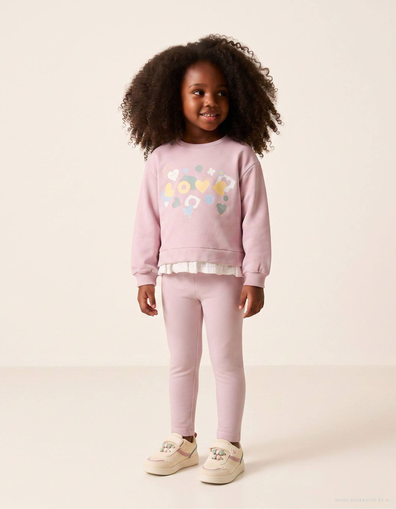 Ensemble De Jogging En Coton Peigné Avec Imprimé De Cœurs Et Pois Mauve Clair