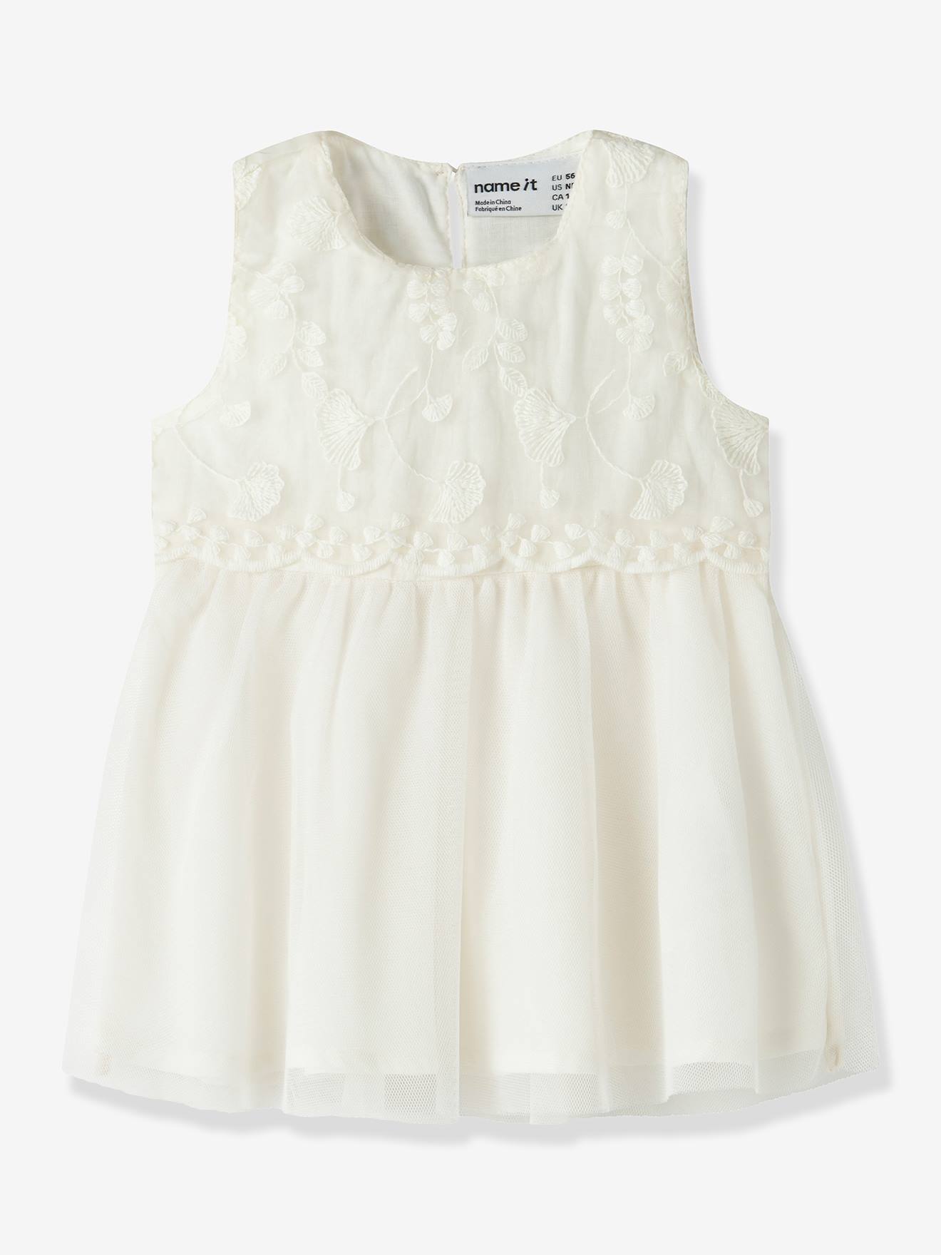 Robe bébé sans manches en tulle avec broderie name it écru