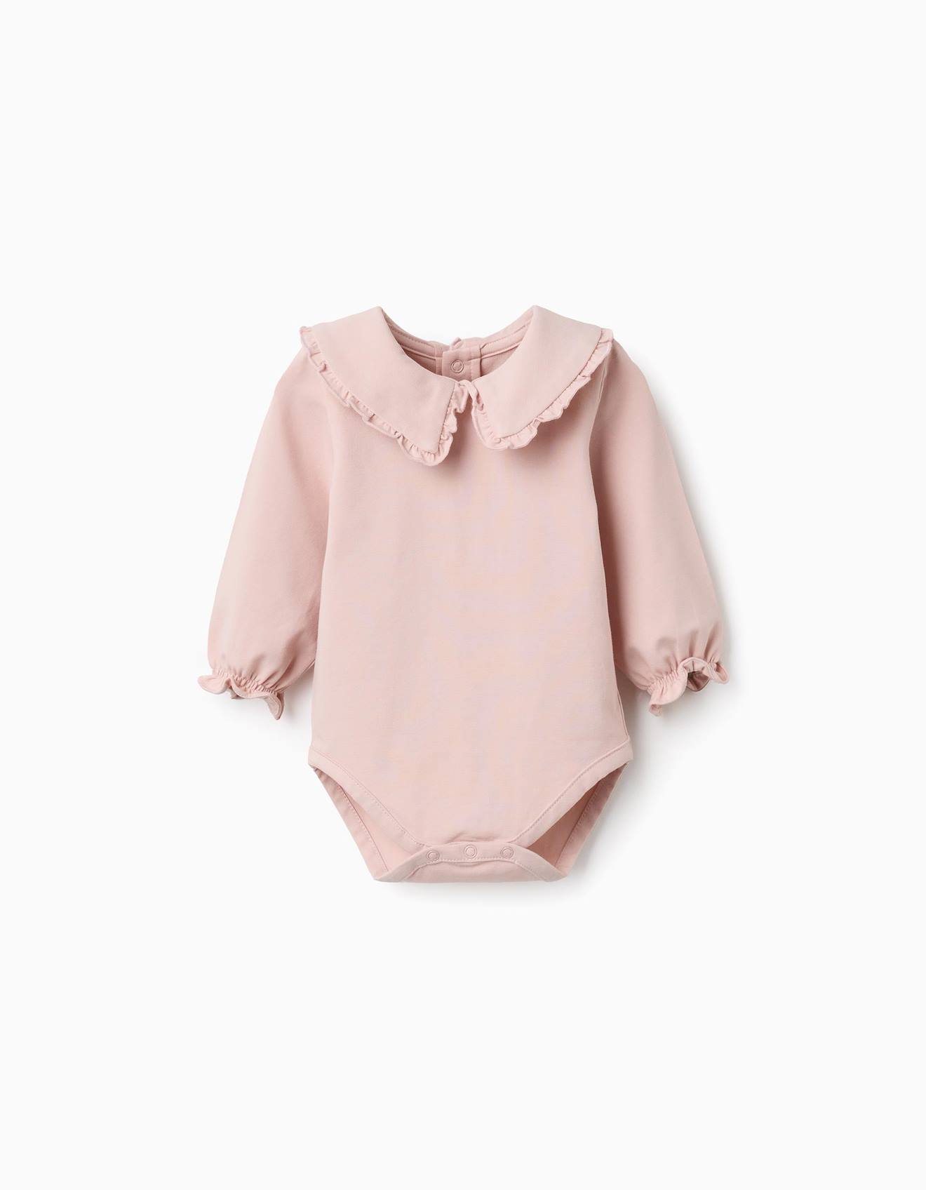 Body En Coton À Manches Longues Avec Volants Rose Clair