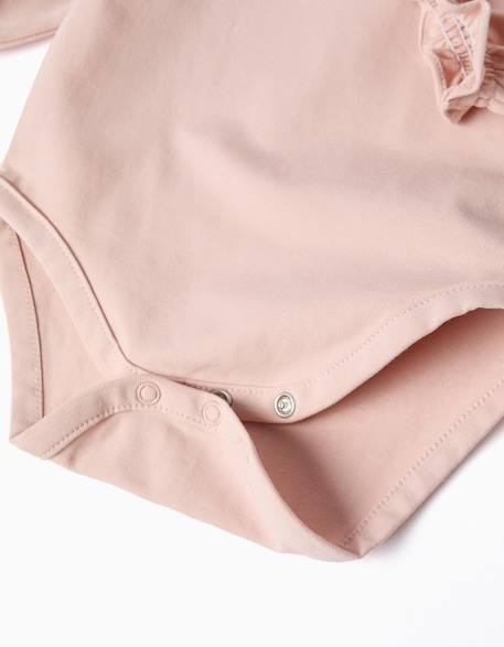 Body en coton à manches longues avec volants Blanc+Rose clair 8 - vertbaudet enfant 