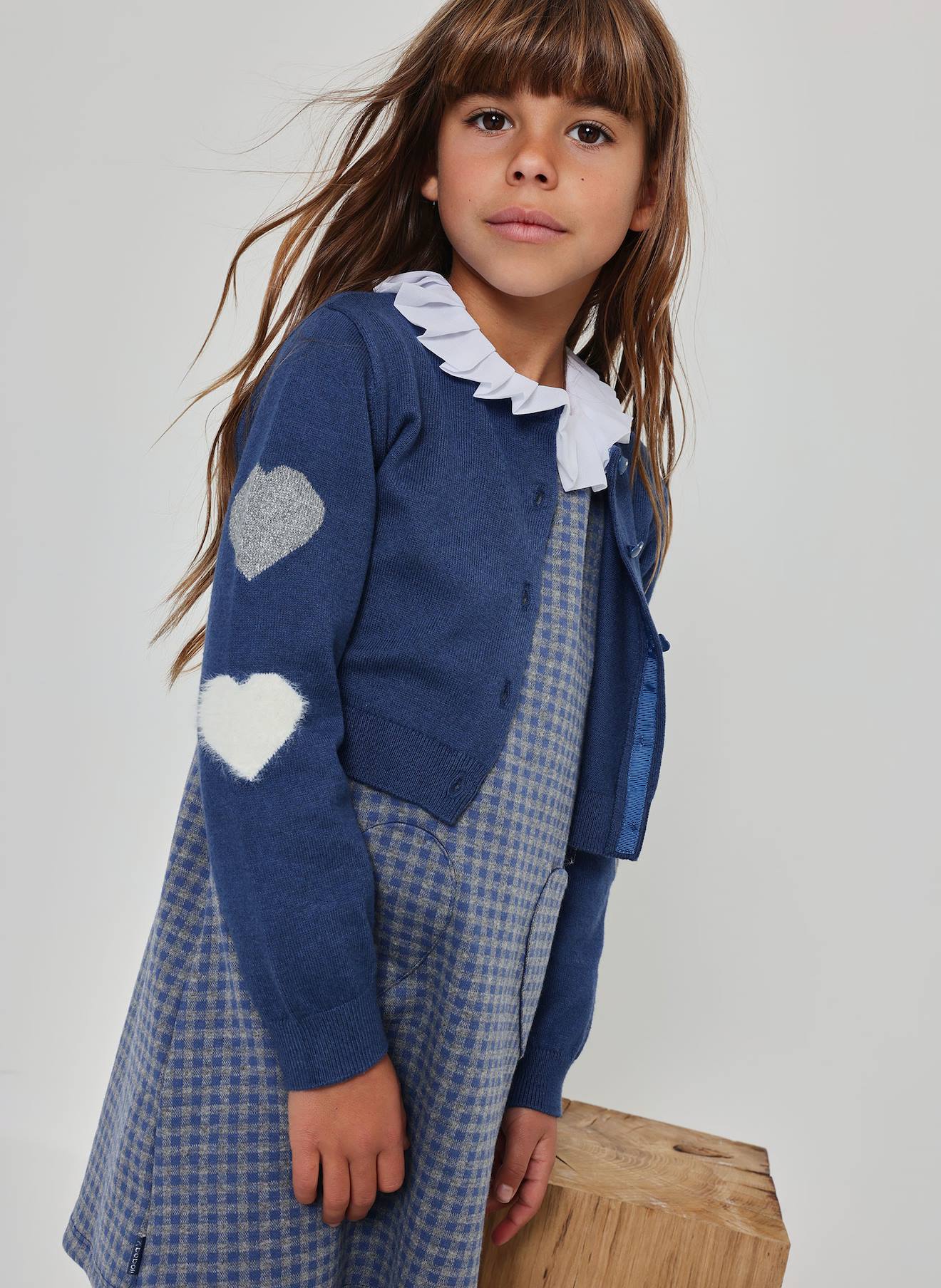 Gilet Fille En Maille Avec Coeurs Bleu