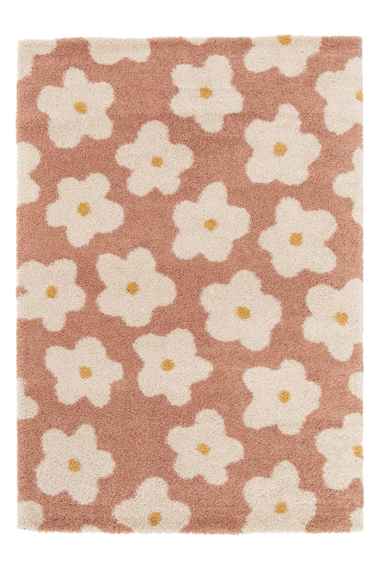 Tapis Enfant Épais Et Confortable Fleurs Rose Poudrée