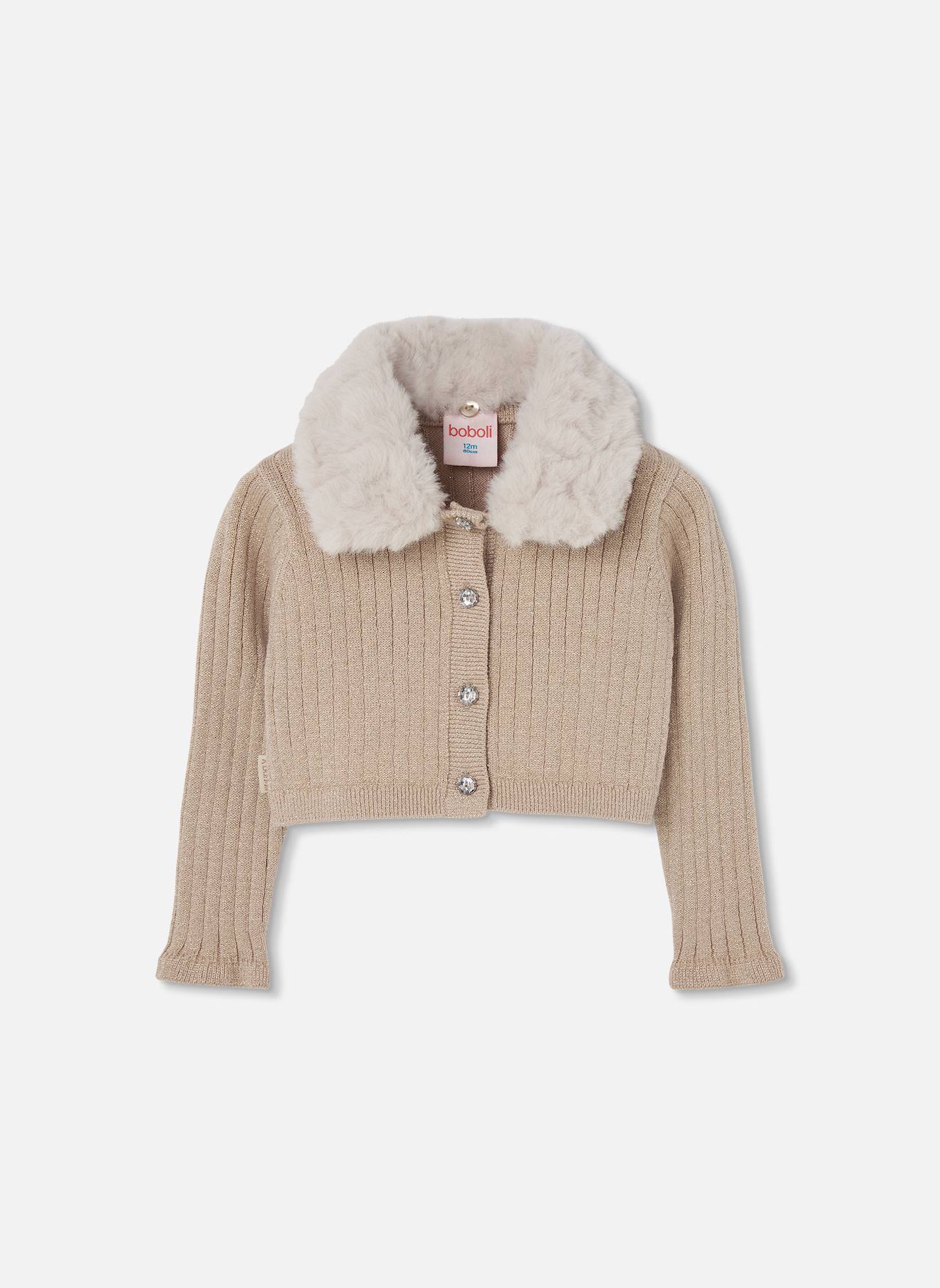 Gilet Fille En Maille Avec Col Beige