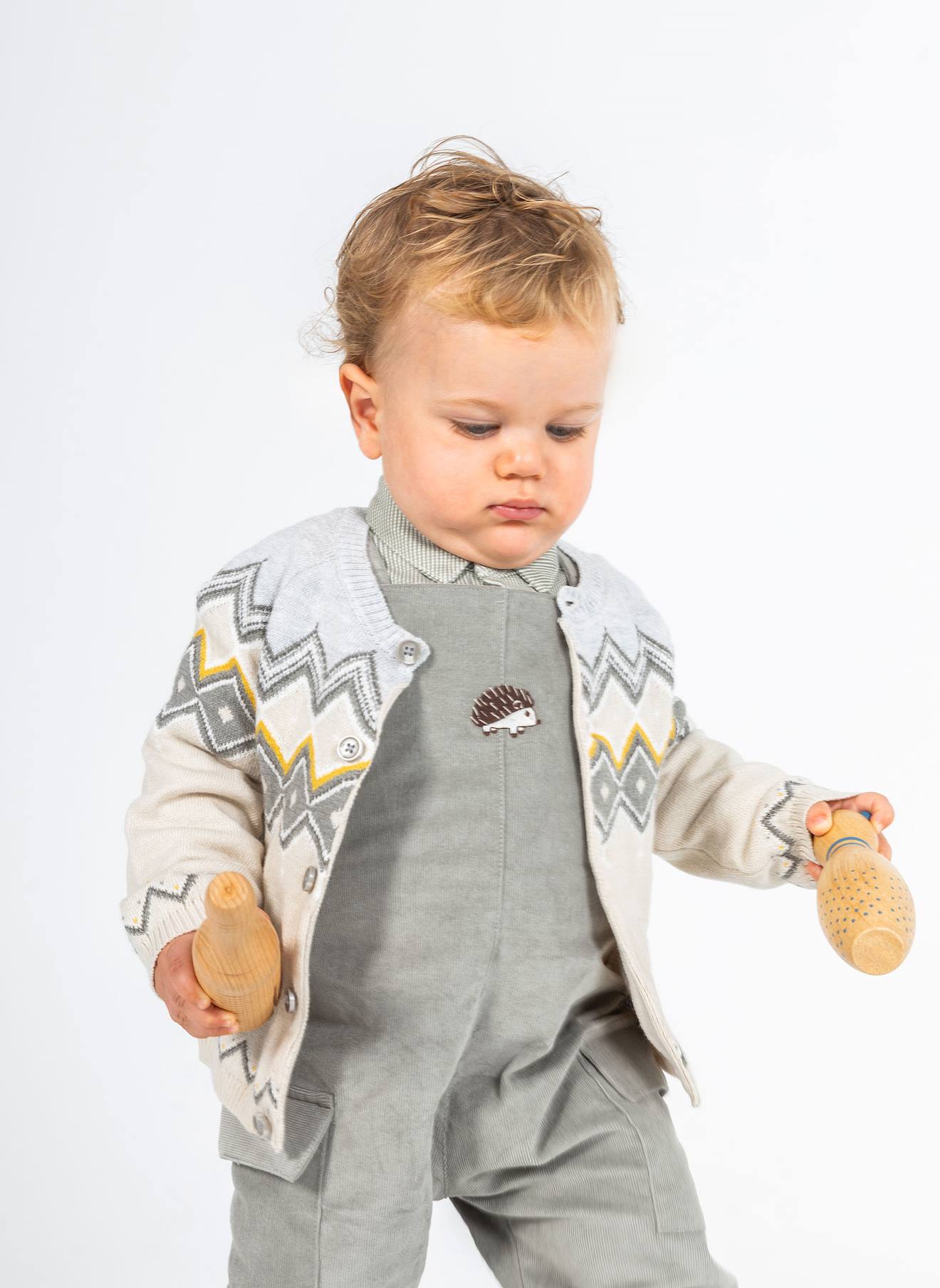 Gilet Bébé Maille Imprimé Géométrique Beige