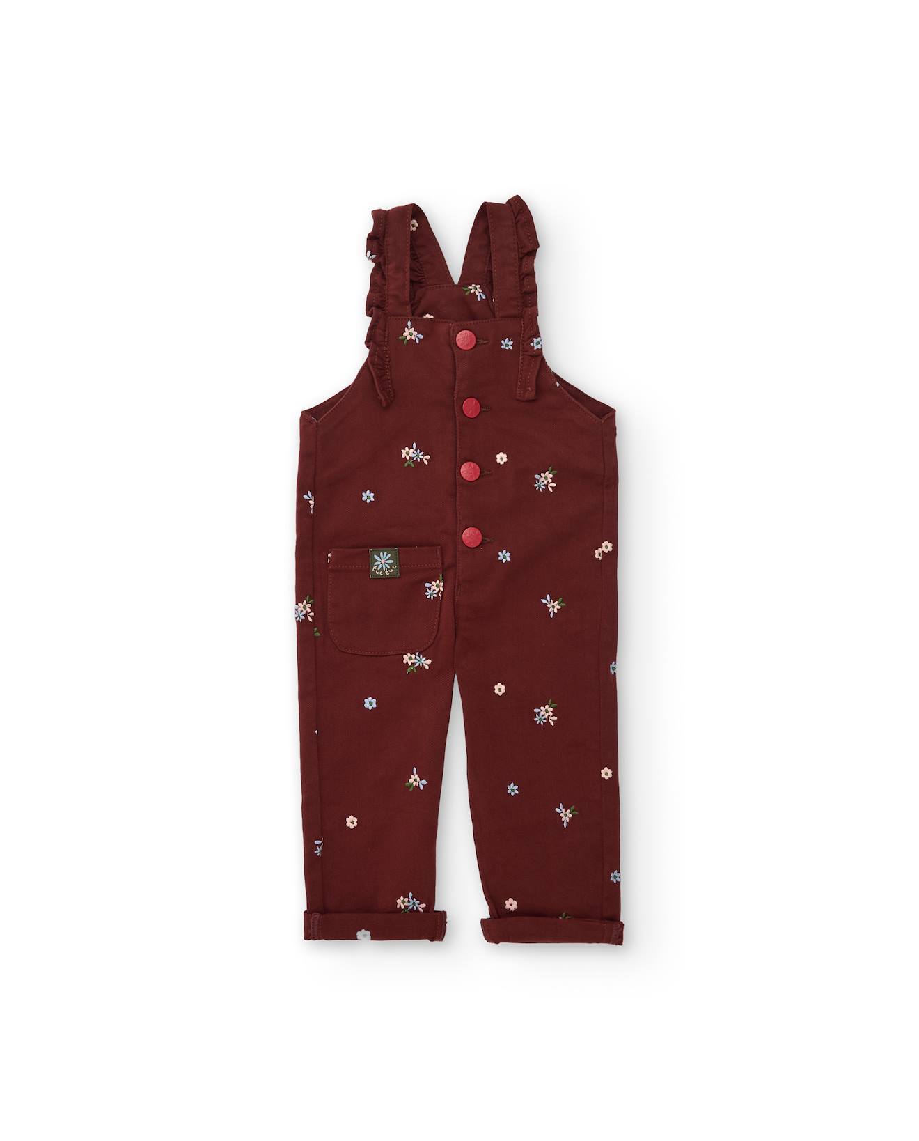 Salopette En Tissu Plat Pour Fille Avec Bretelles À Volants Rouge