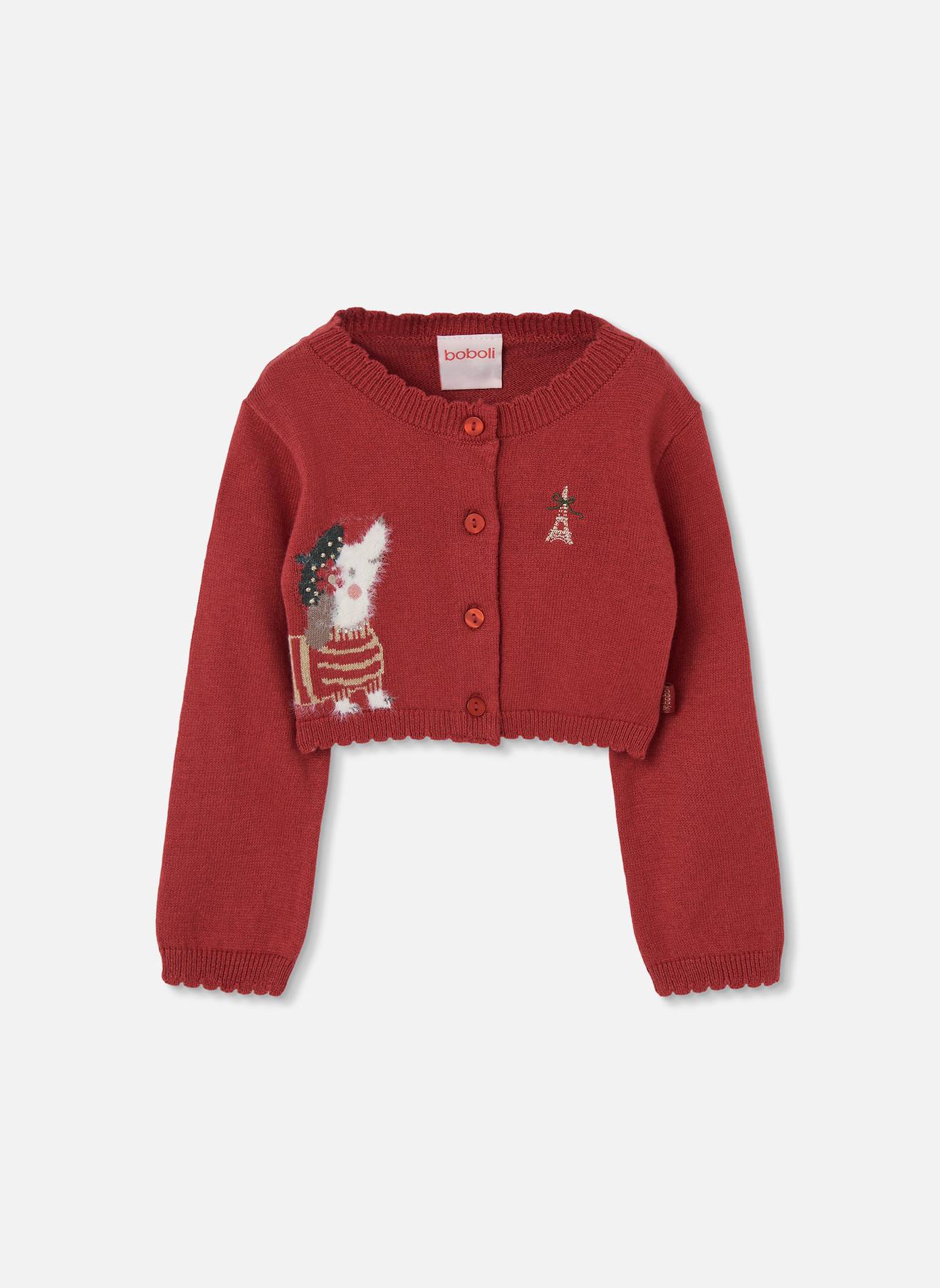 Gilet Fille En Maille Avec Imprimé Chien Rouge