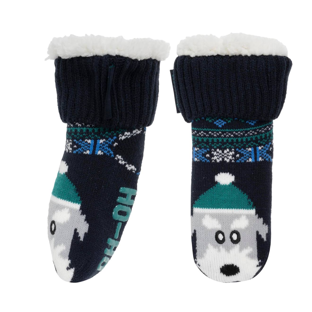 Chaussettes Fourrées Enfant Marine Noël 1/8 Ans Jacquard Marine
