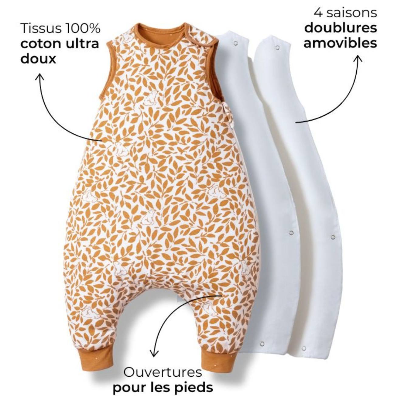 Gigoteuse À Pieds Réversible Vert D'eau 4 Saisons Avec Chaussettes (2-3 Ans) Camel