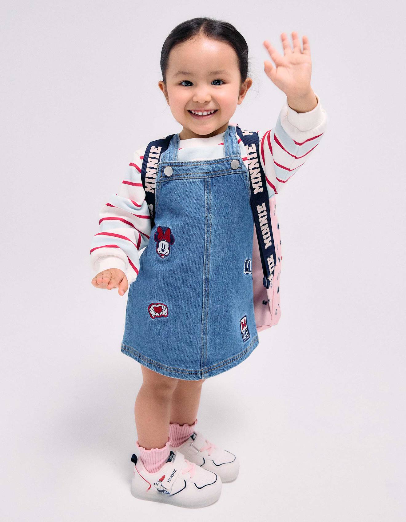 Robe Salopette En Jean Avec Broderie Minnie Bleu
