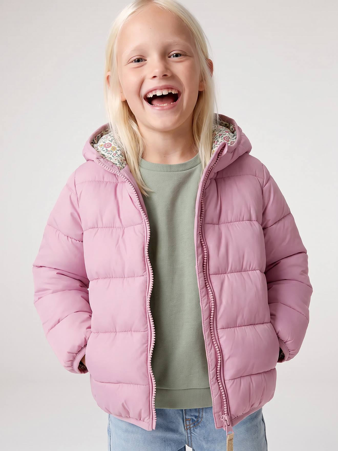 Doudoune fille légère à capuche lilas