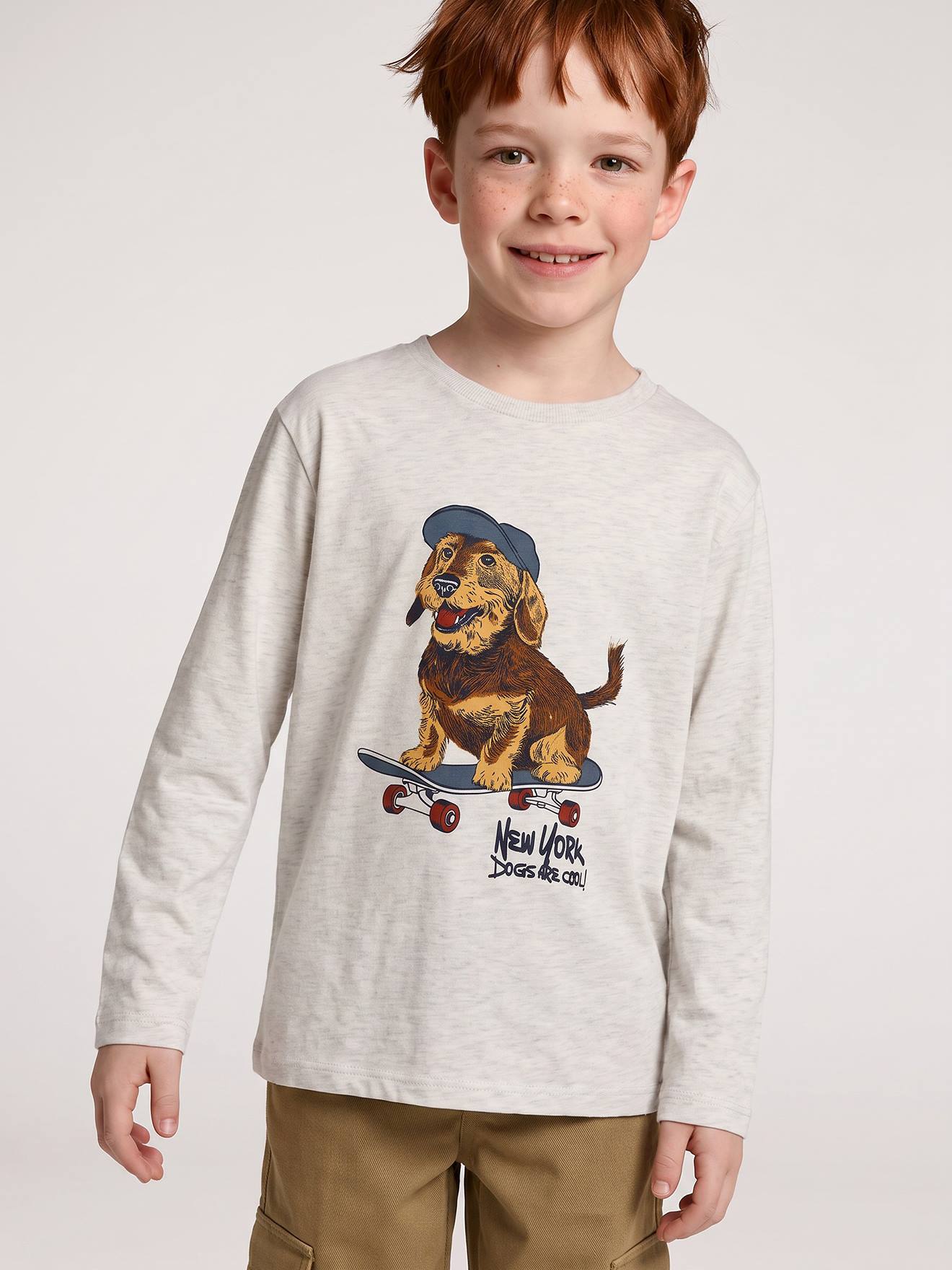 T-shirt manches longues garçon blanc chiné