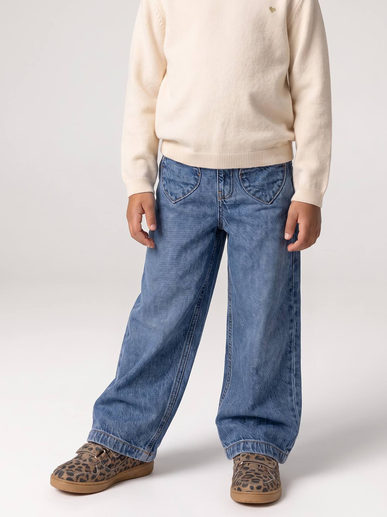 Jean large fille bleu moyen
