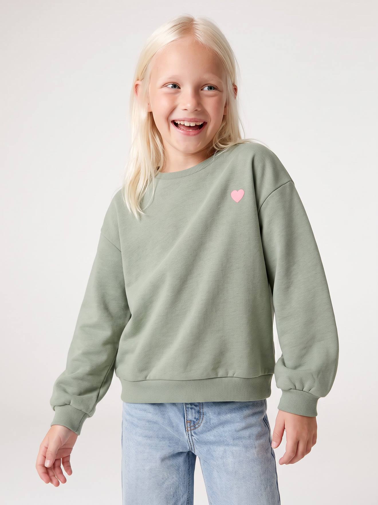 Sweat fille motif imprimé sauge