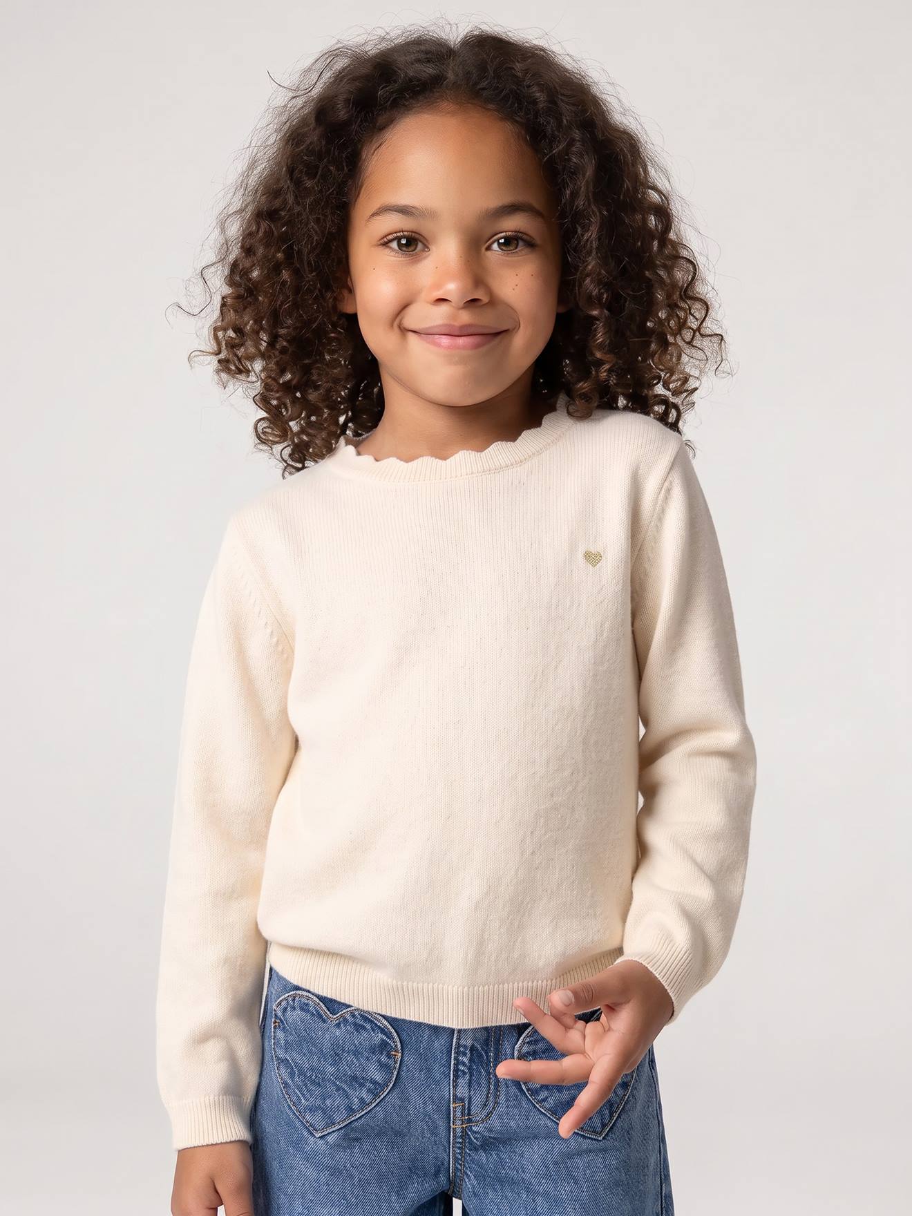 Pull fille personnalisable beige chiné