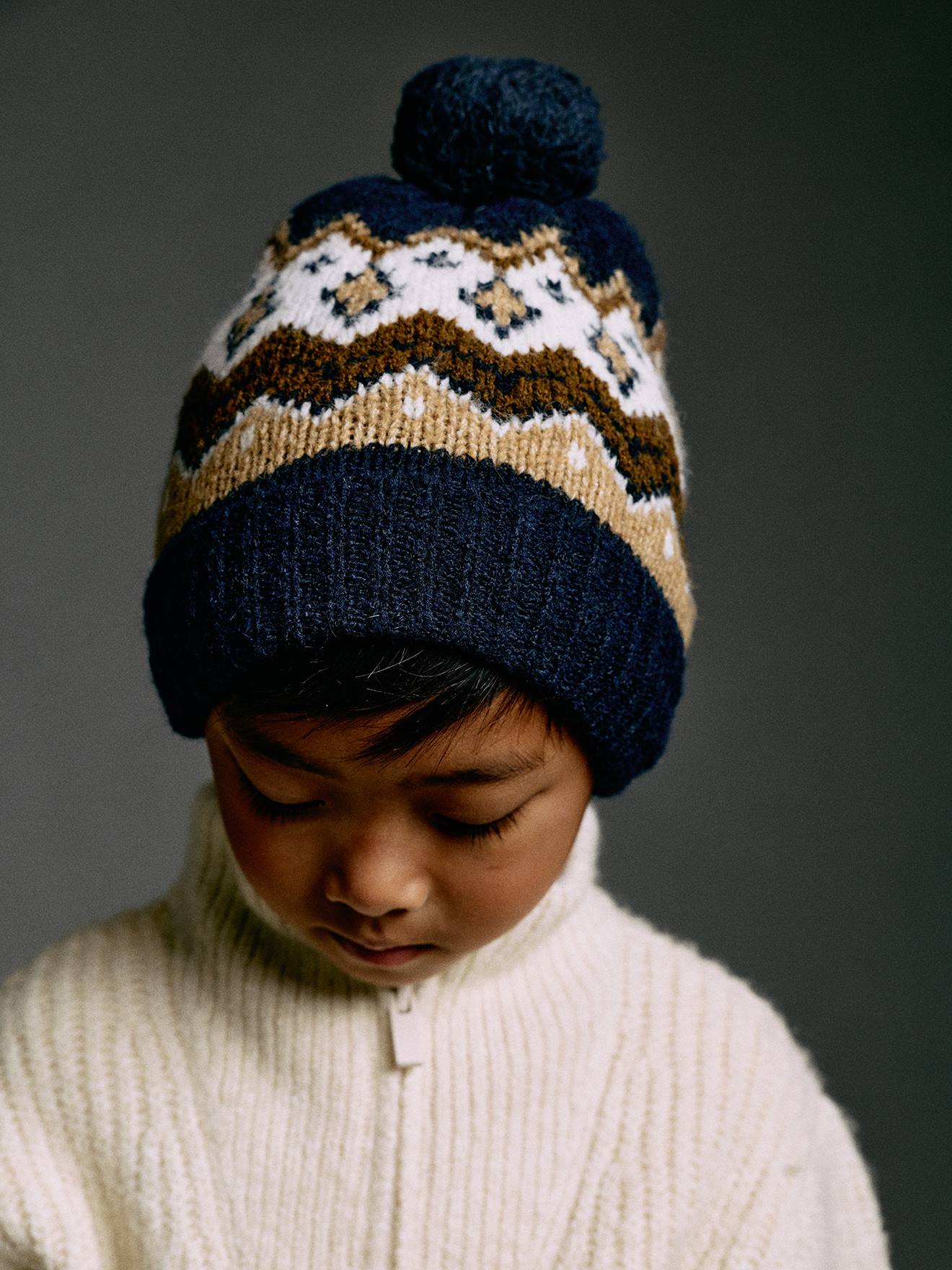 Ensemble garçon bonnet, snood et gants moka