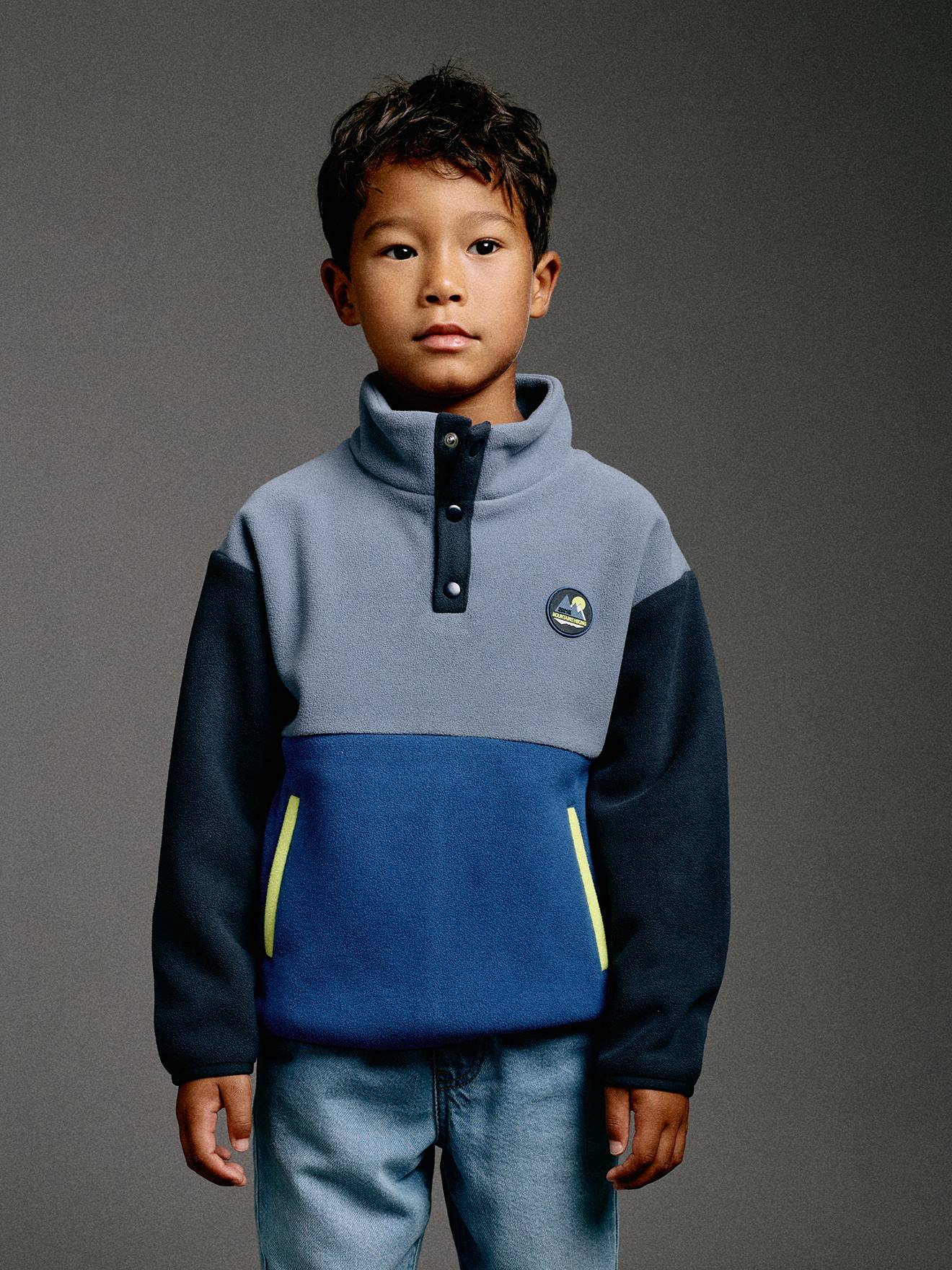 Sweat polaire garçon manches longues bleu