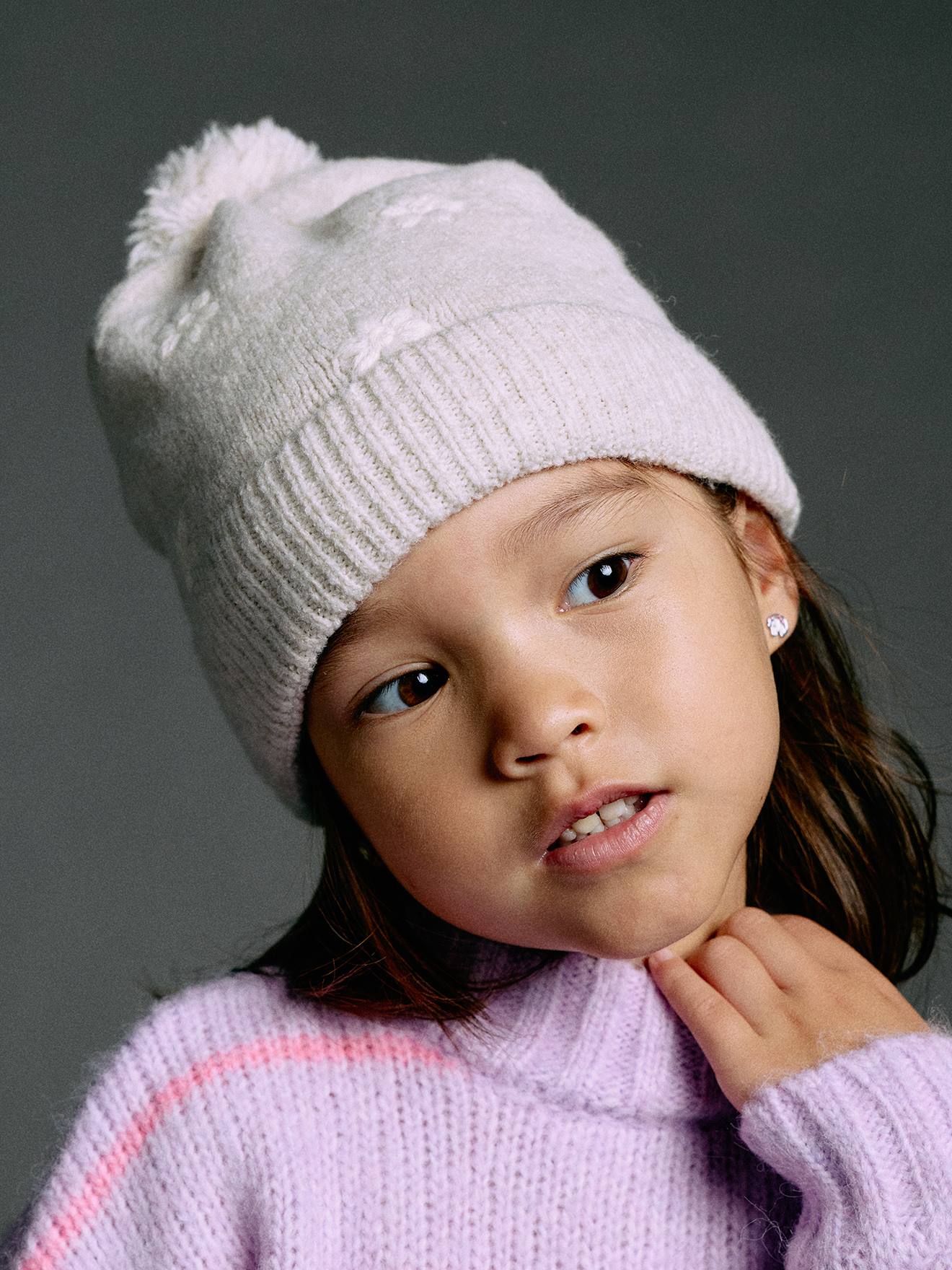Ensemble fille tricot bonnet, snood et gants sable