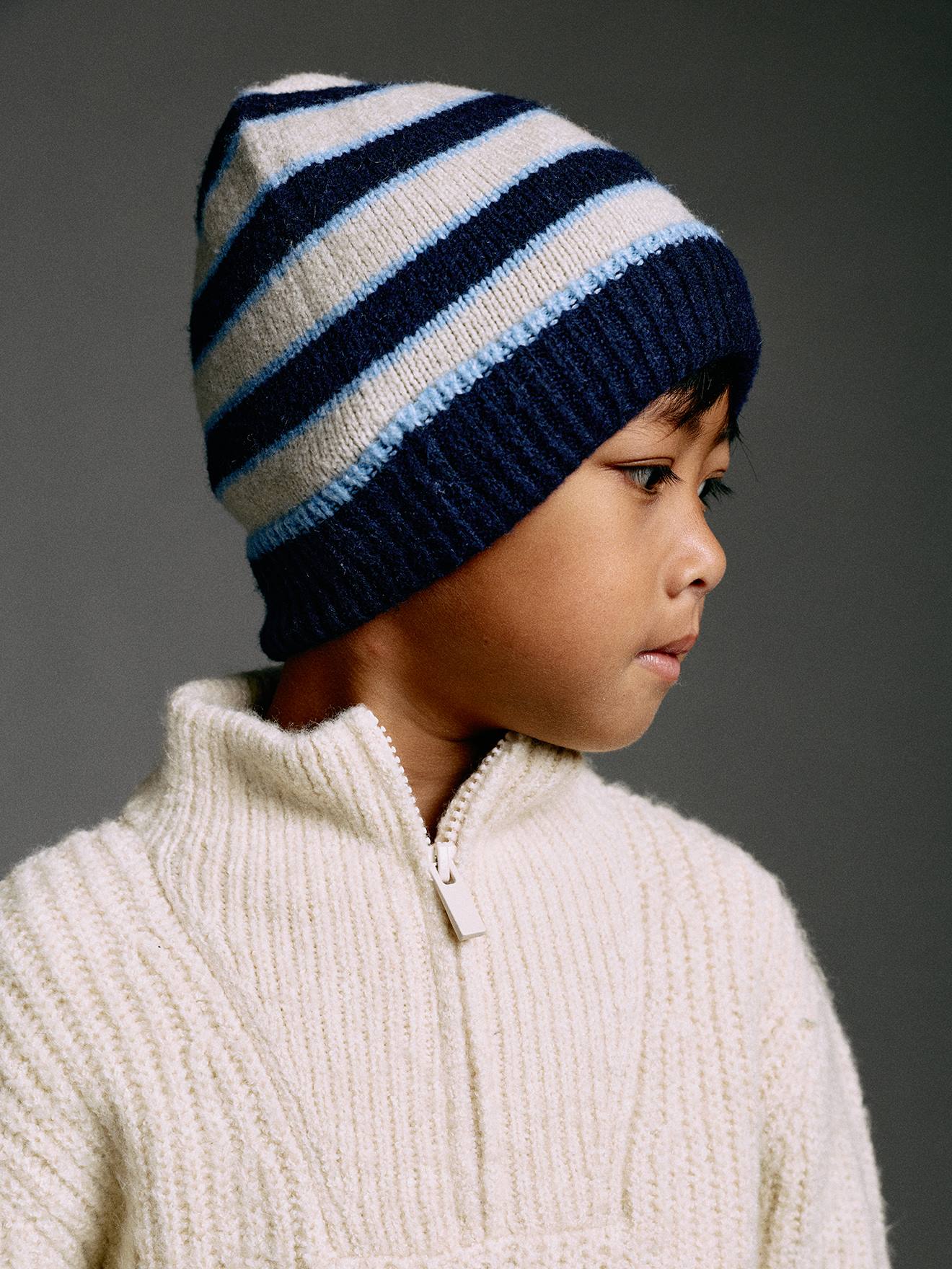 Ensemble garçon bonnet, snood et mitaines blanc chiné