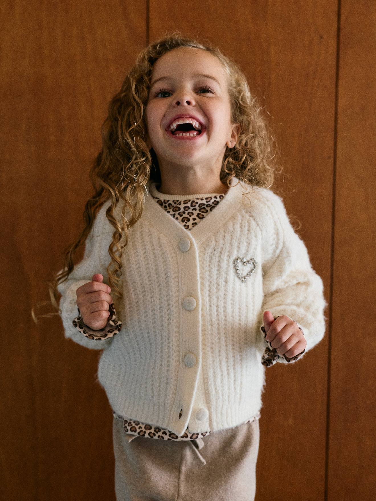 Gilet boutonné fille écru