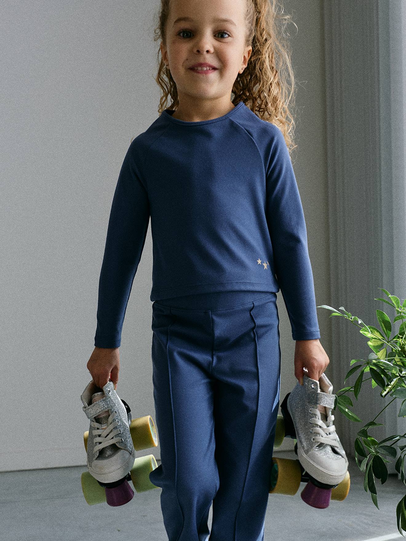 T-shirt manches longues technique fille bleu moyen