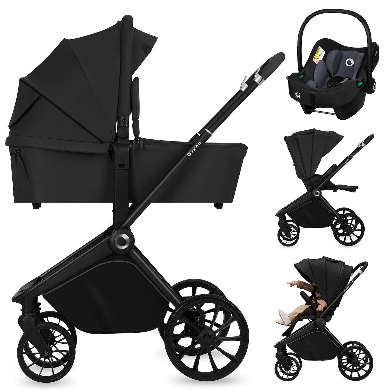 Poussette Trio Mika Plus Jusqu’à 4 Ans Avec Nacelle, Siège-auto Et Accessoires Black Onyx